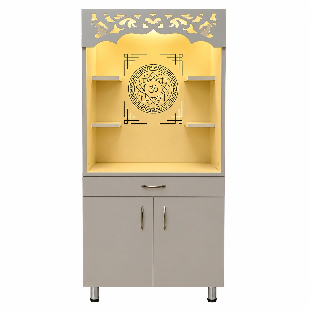 Premium Home Temple with Storage Drawers, Side Shelves and LED Panel - Image 4