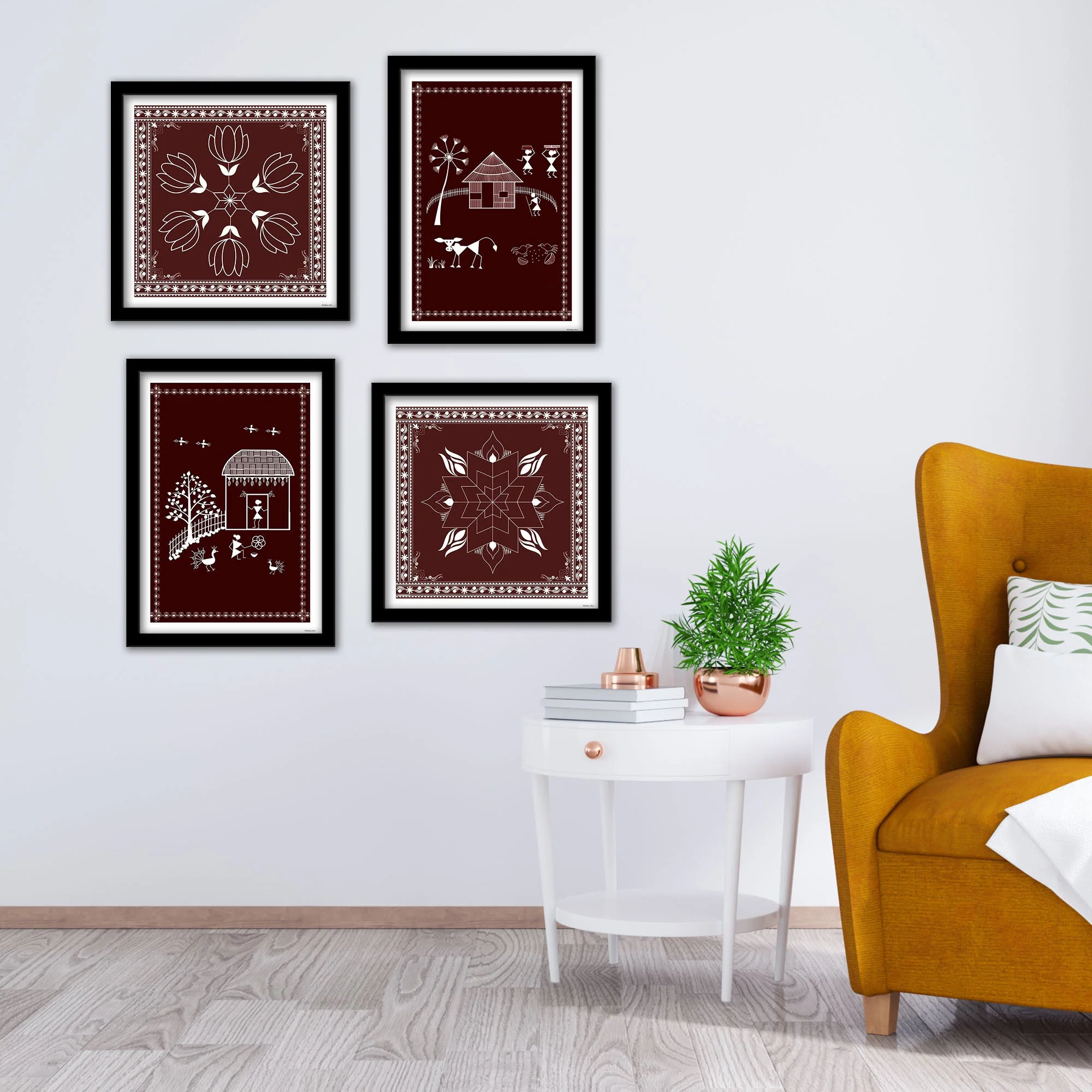 Premium Indian Warli Art Wall Frame Set of Four - Image 2