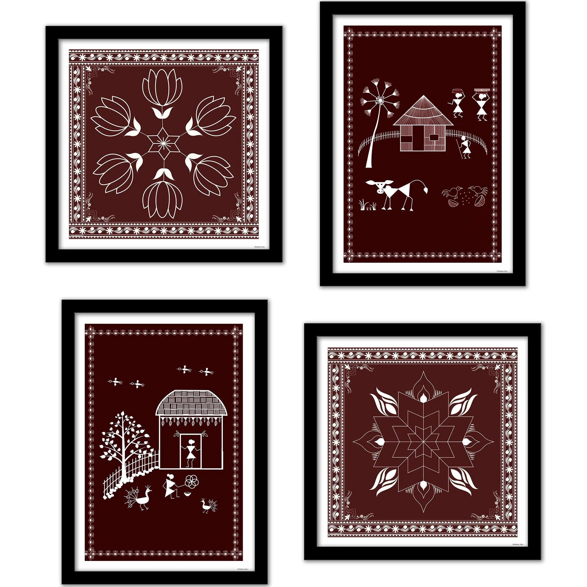 Premium Indian Warli Art Wall Frame Set of Four - Image 3