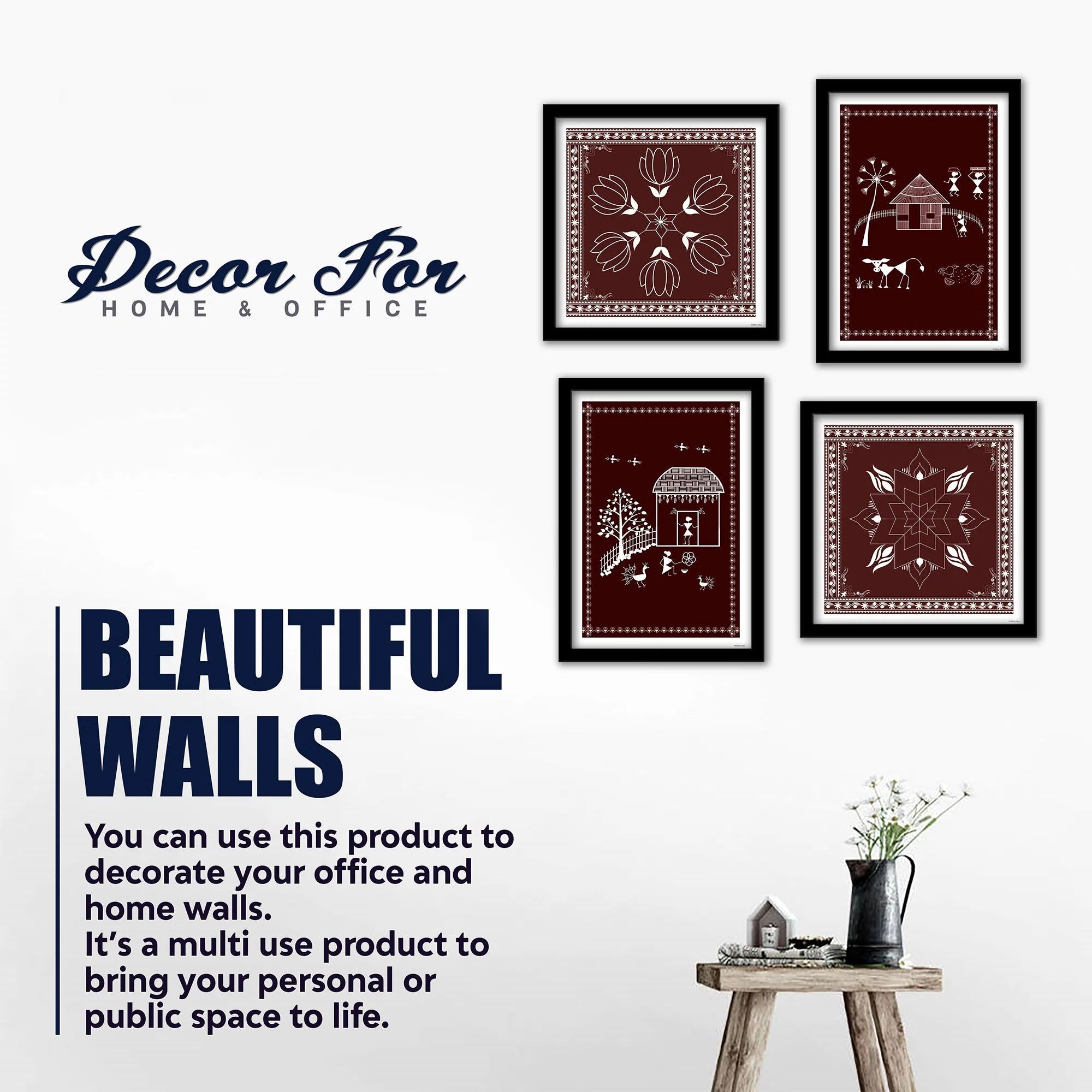 Premium Indian Warli Art Wall Frame Set of Four - Image 4