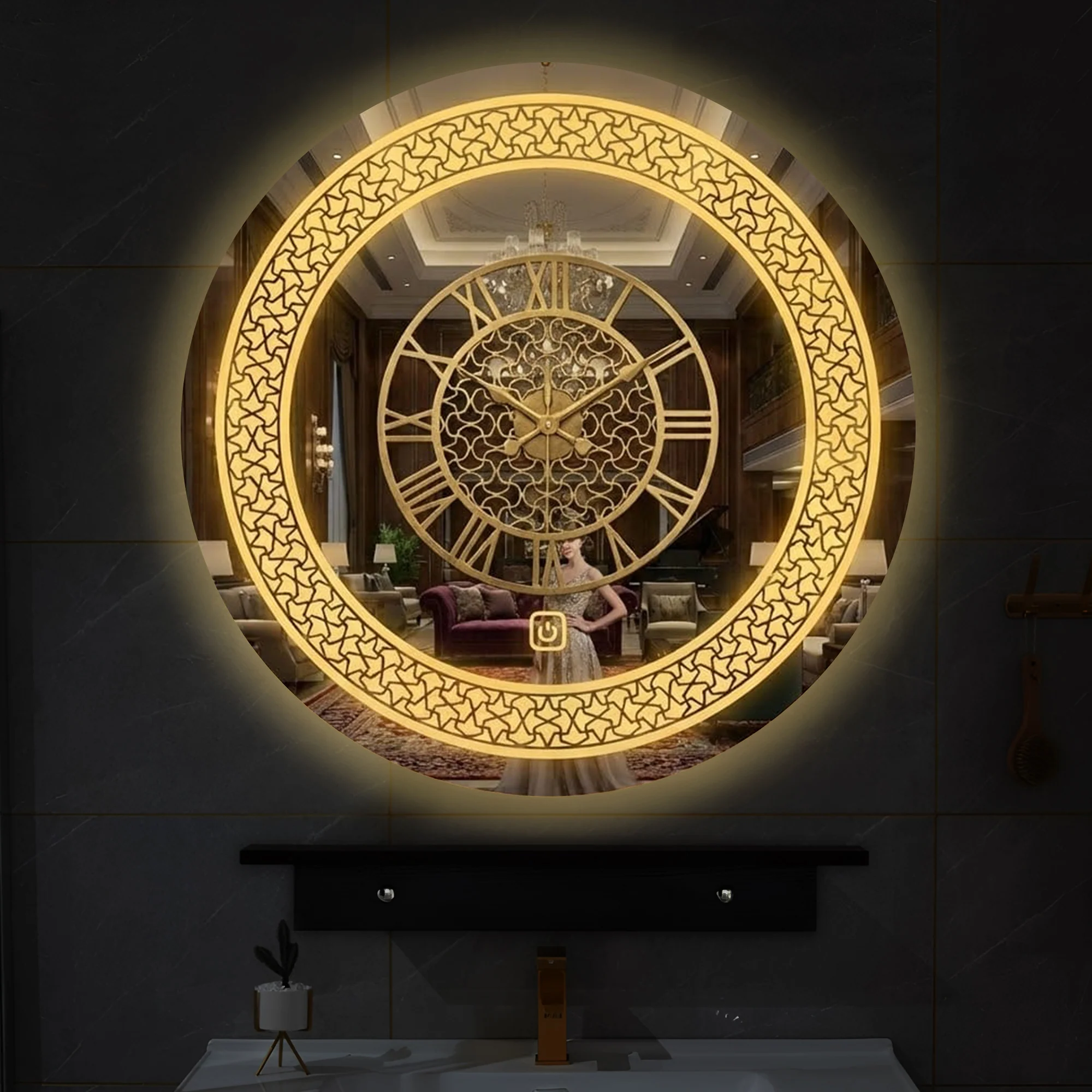 Premium LED Mirror Wall Clock with Roman Numbers | Luxury Golden Home Décor