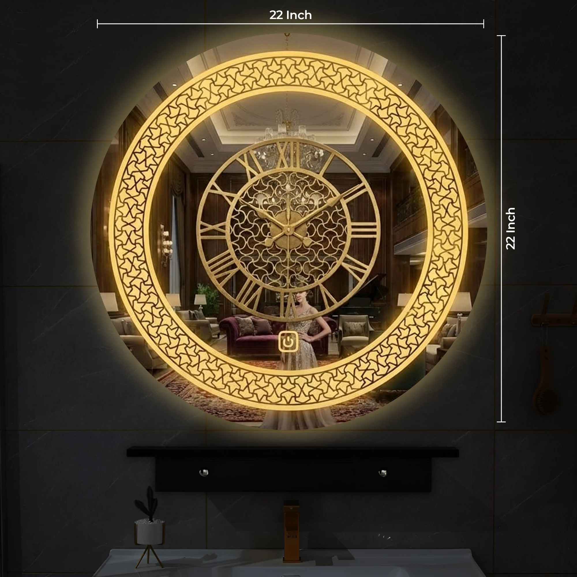 Premium LED Mirror Wall Clock with Roman Numbers | Luxury Golden Home Décor - Image 3