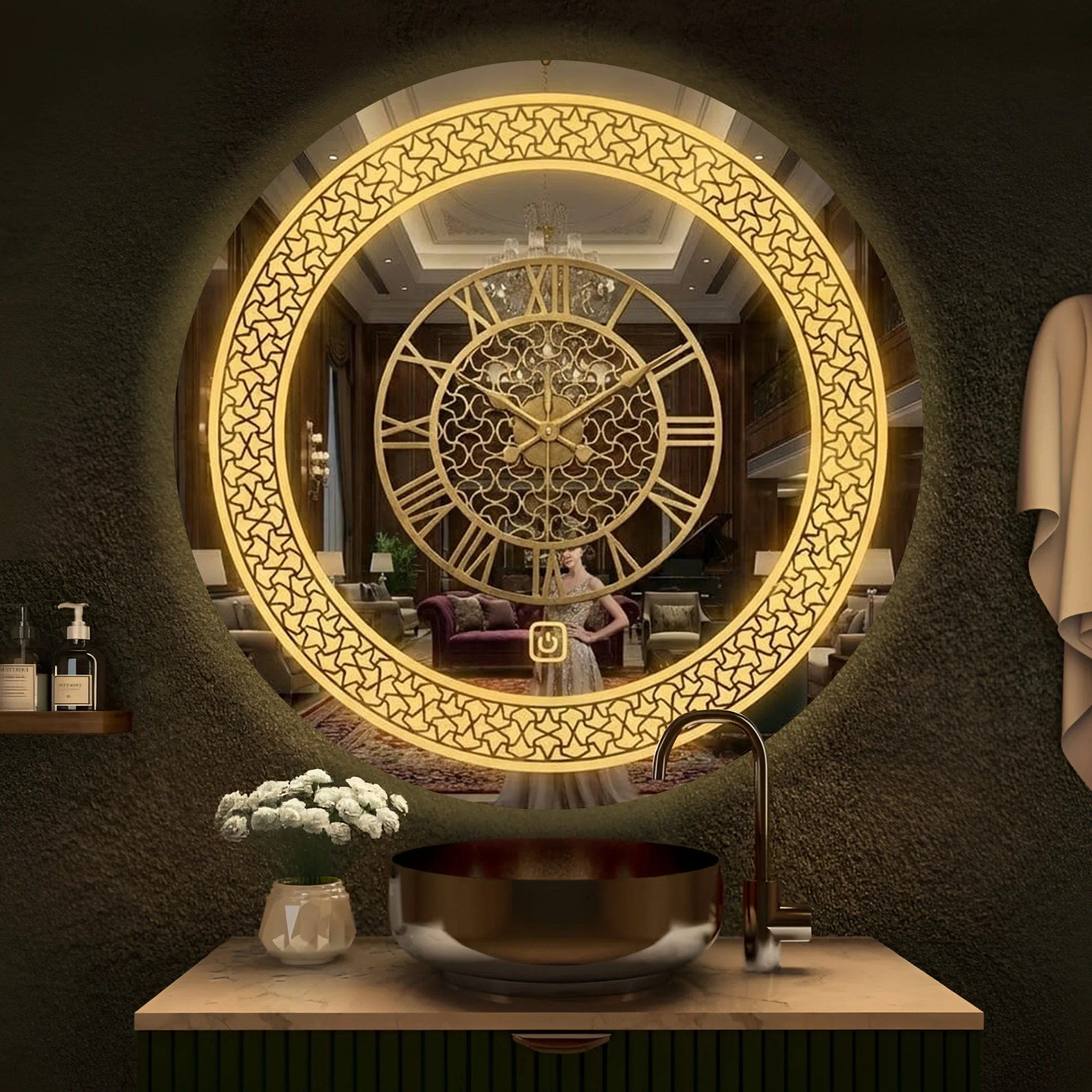 Premium LED Mirror Wall Clock with Roman Numbers | Luxury Golden Home Décor - Image 4