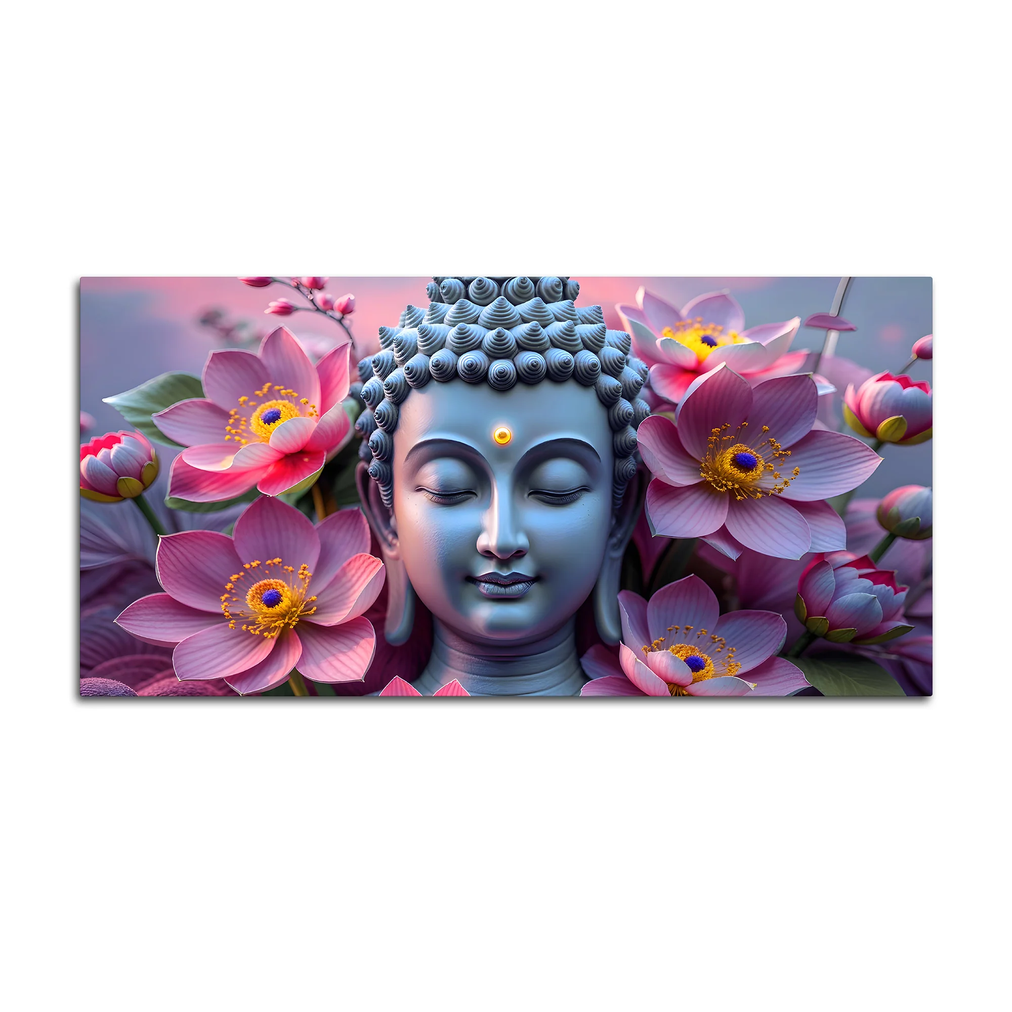 Premium Lord Buddha Wall Painting with Floral Background - Image 4