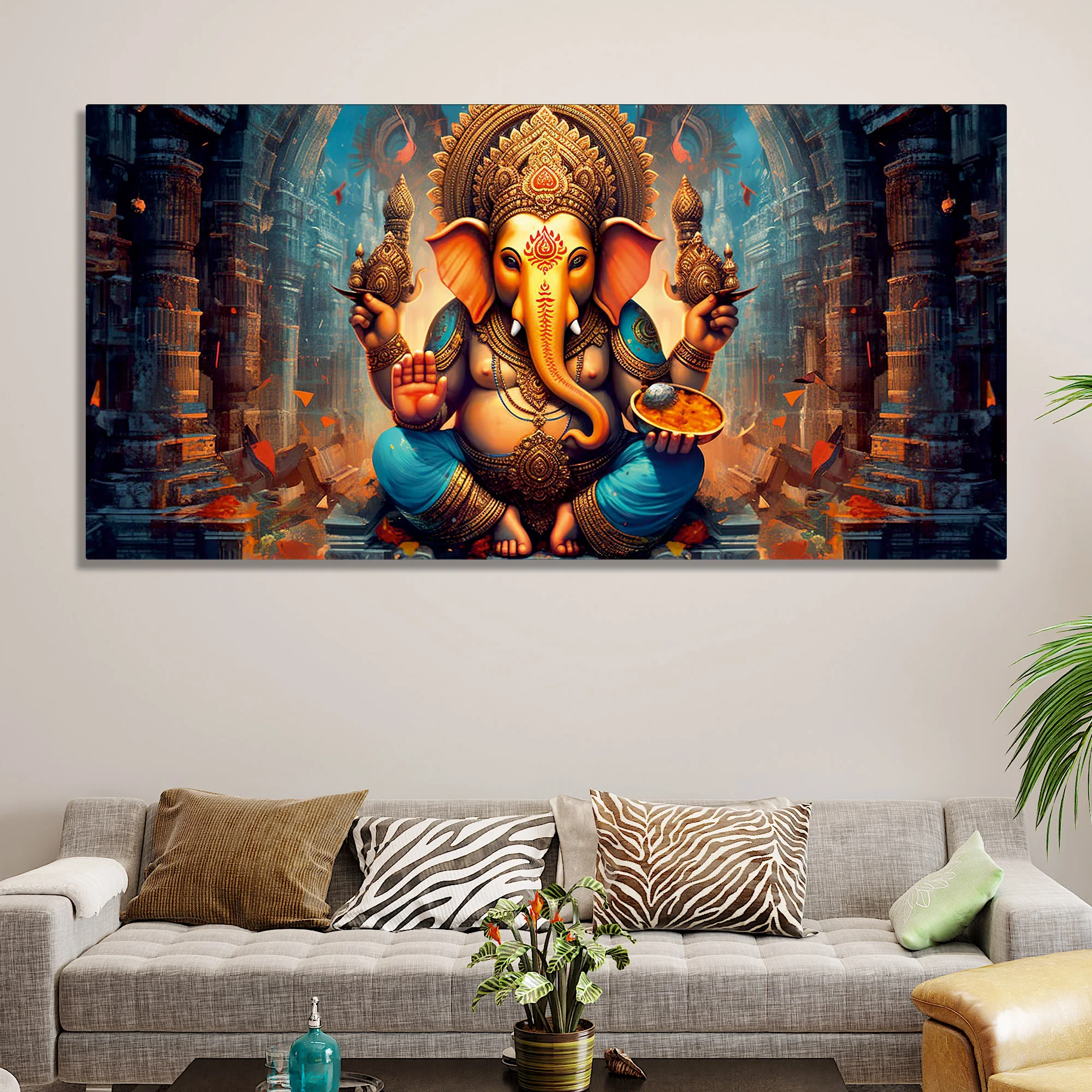 Premium Lord Ganesha Statue Canvas Wall Painting - Image 3
