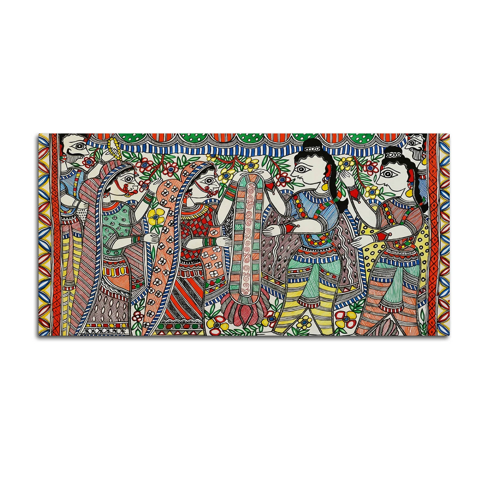 Premium Madhubani Ram Sita Marriage Canvas Wall Painting Religious Artwork - Image 4