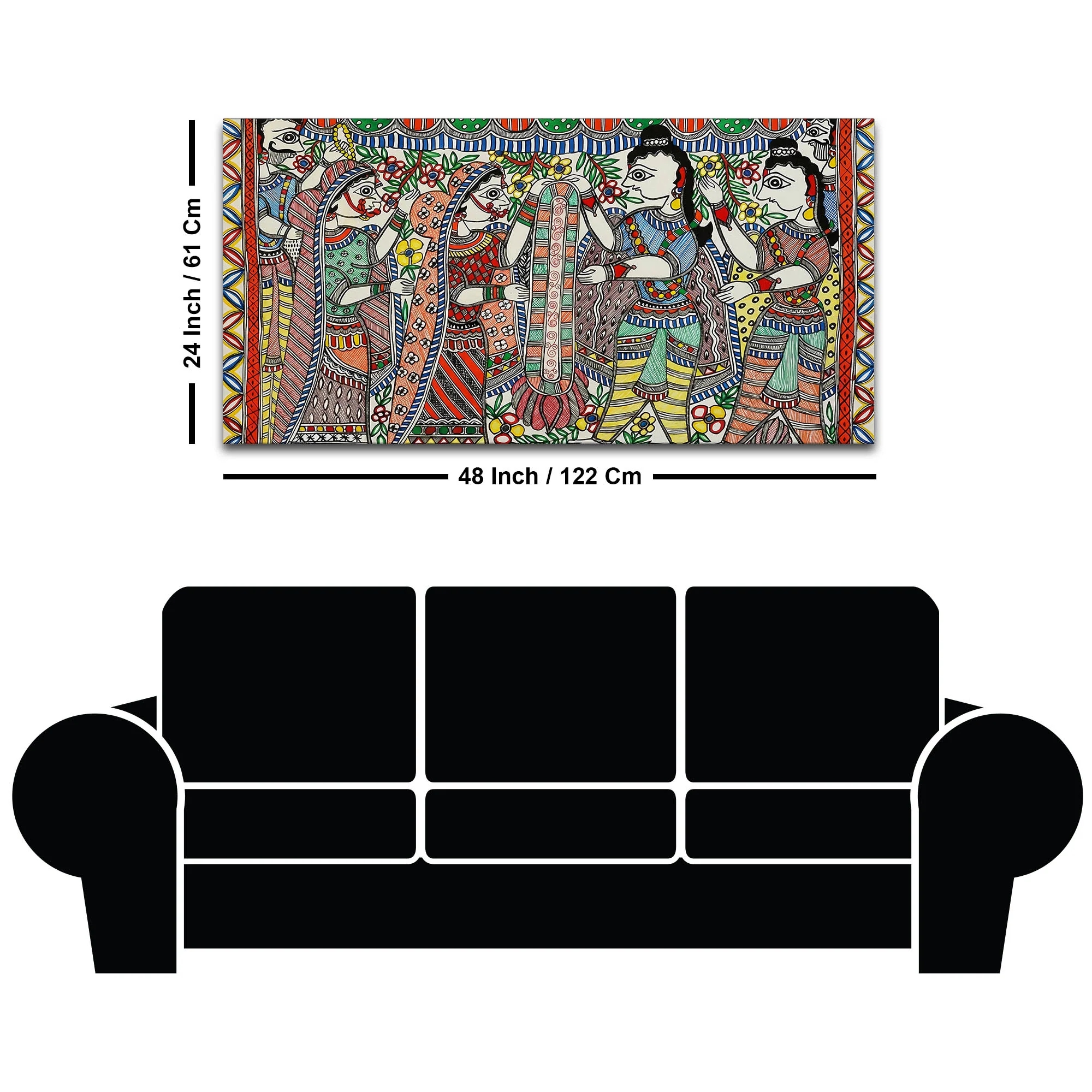 Premium Madhubani Ram Sita Marriage Canvas Wall Painting Religious Artwork - Image 8