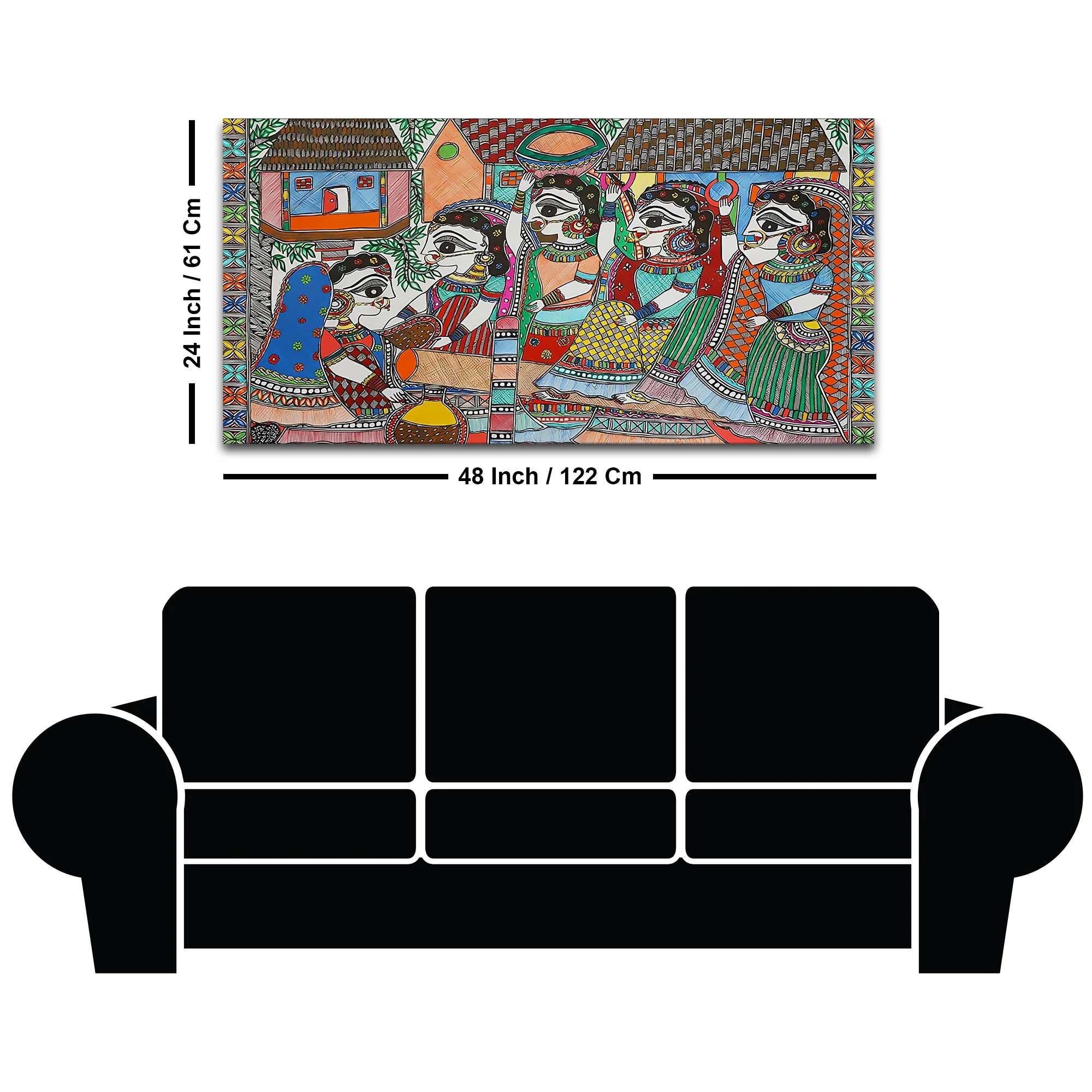 Premium Madhubani Rural Life Canvas Painting - Image 8