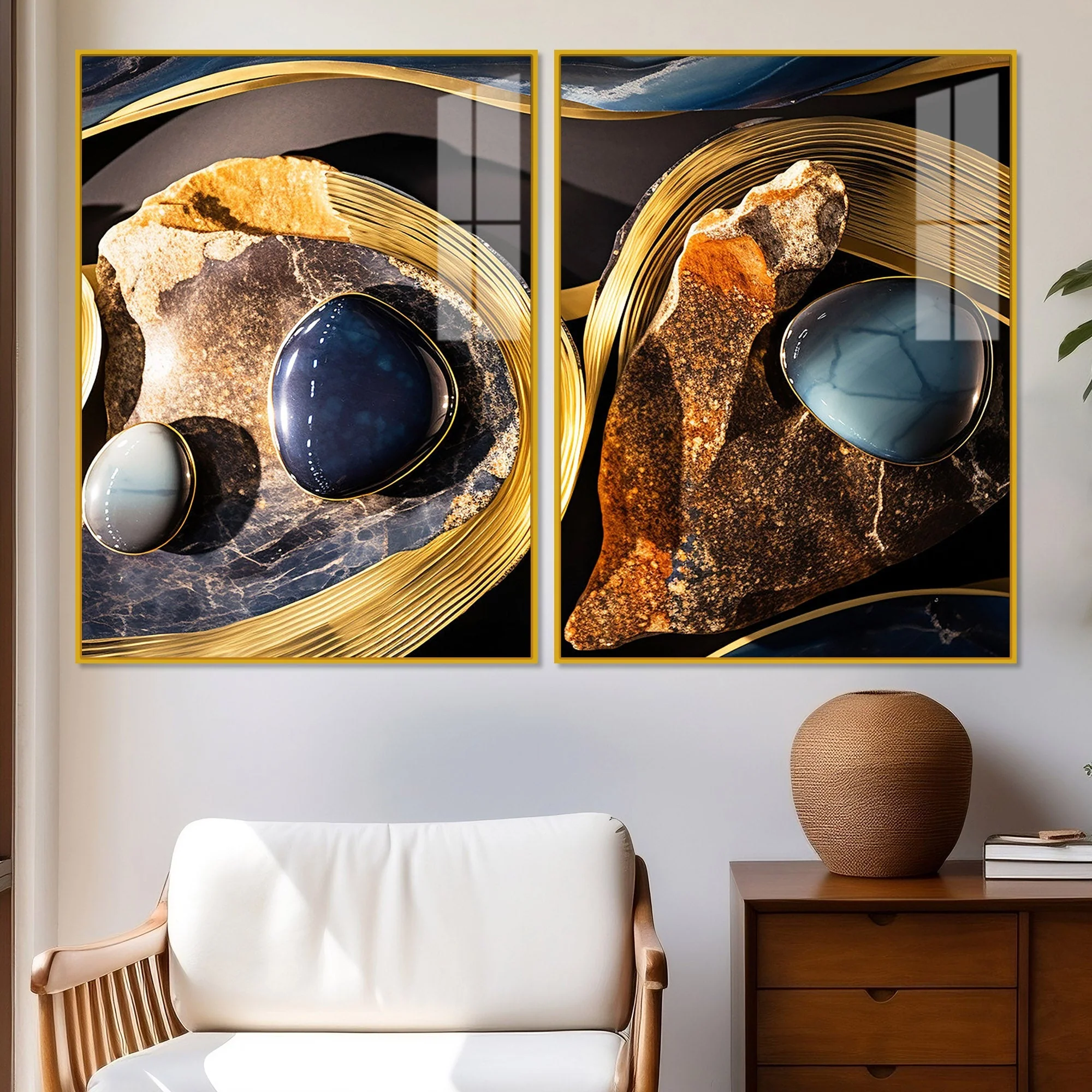 Premium Marble Stone Textural Art Acrylic Floating Wall Painting Set Of 2 - Image 2