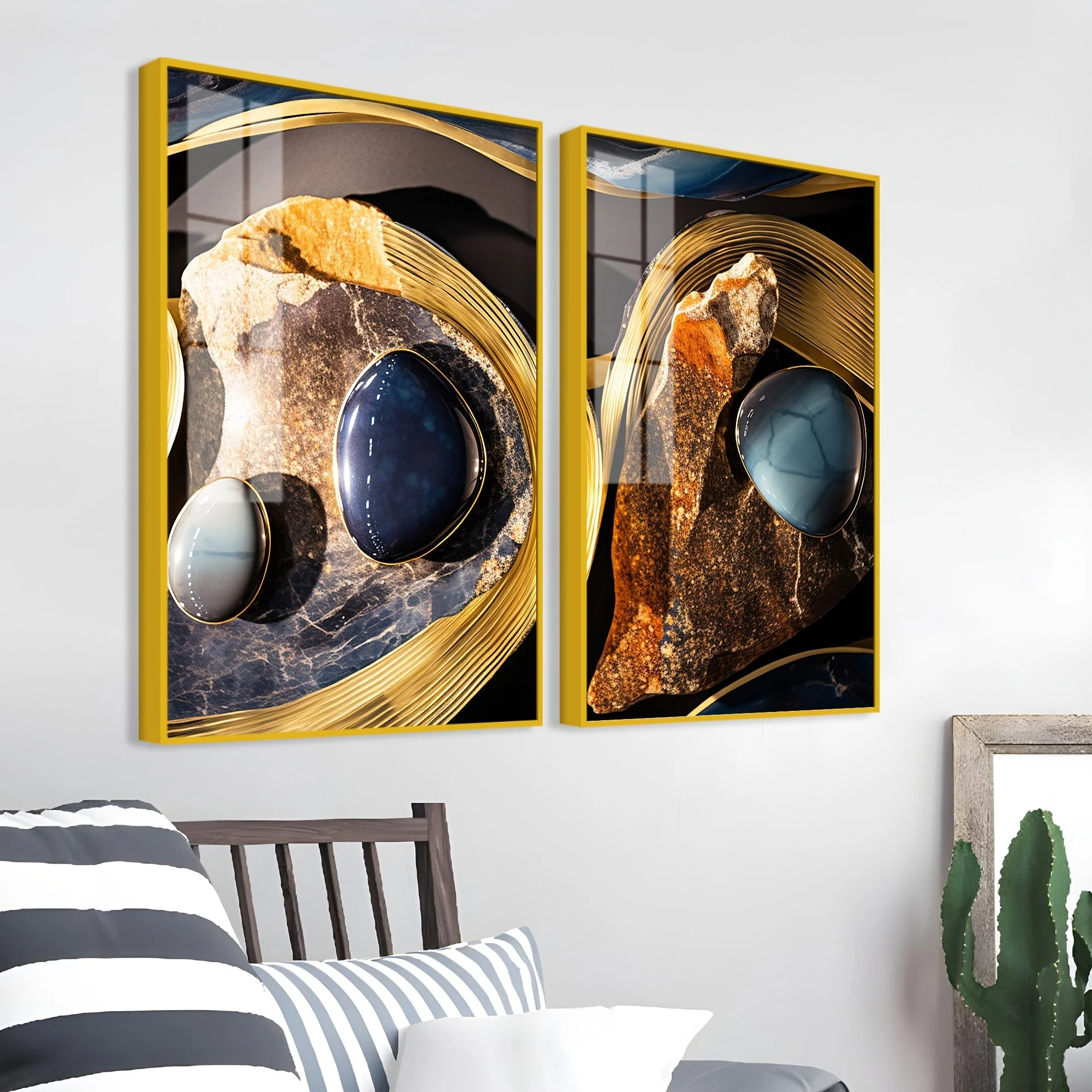 Premium Marble Stone Textural Art Acrylic Floating Wall Painting Set Of 2 - Image 3