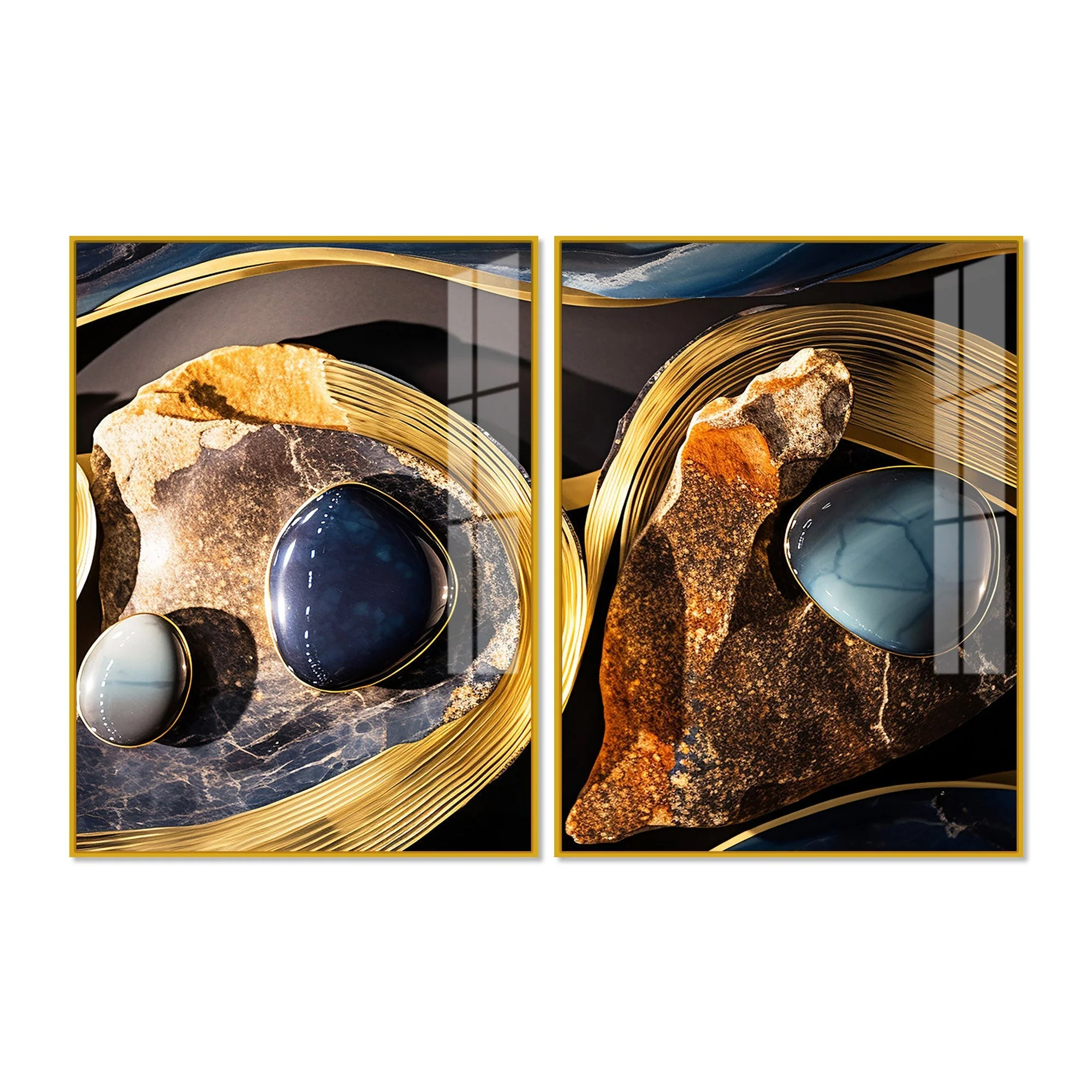 Premium Marble Stone Textural Art Acrylic Floating Wall Painting Set Of 2 - Image 5