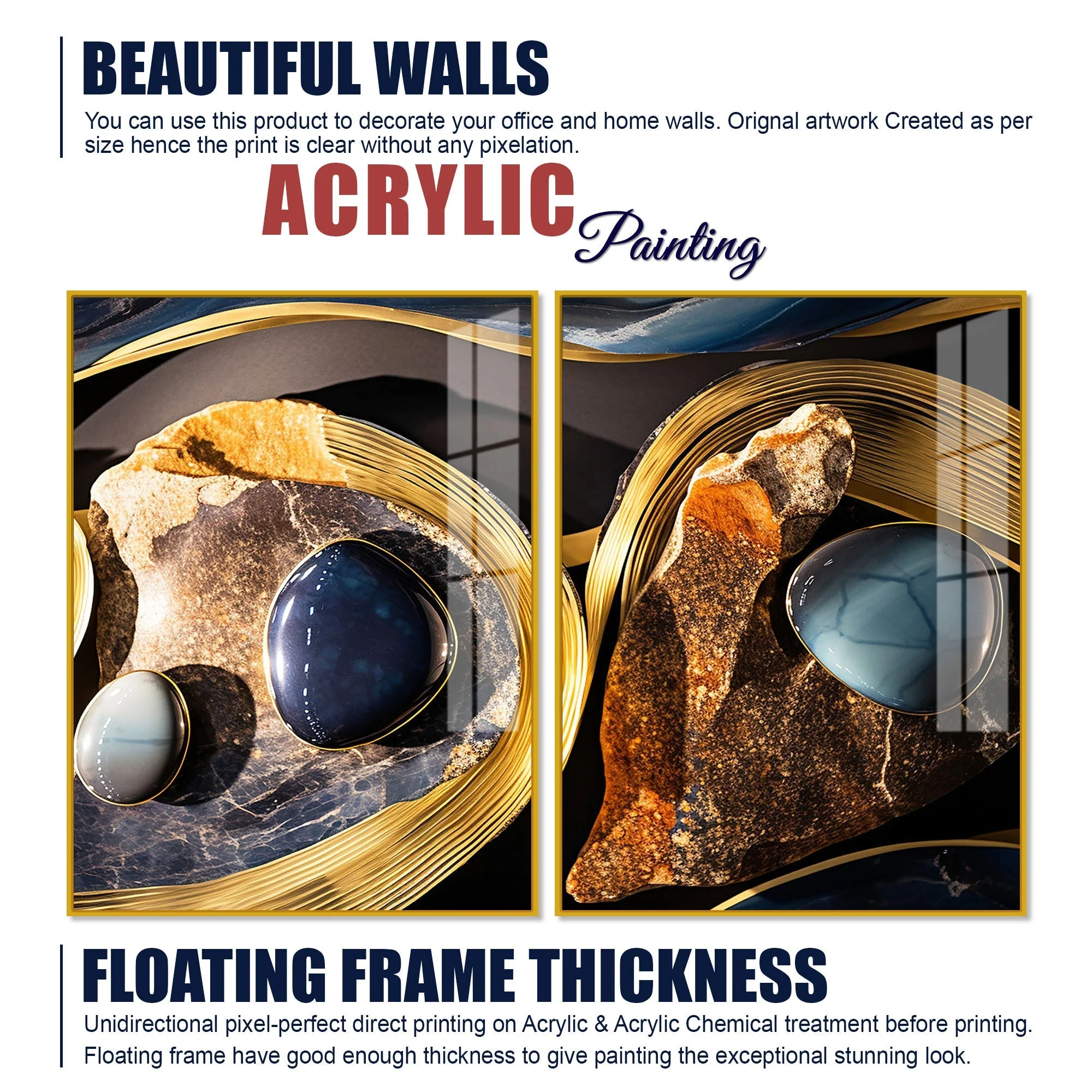 Premium Marble Stone Textural Art Acrylic Floating Wall Painting Set Of 2 - Image 6