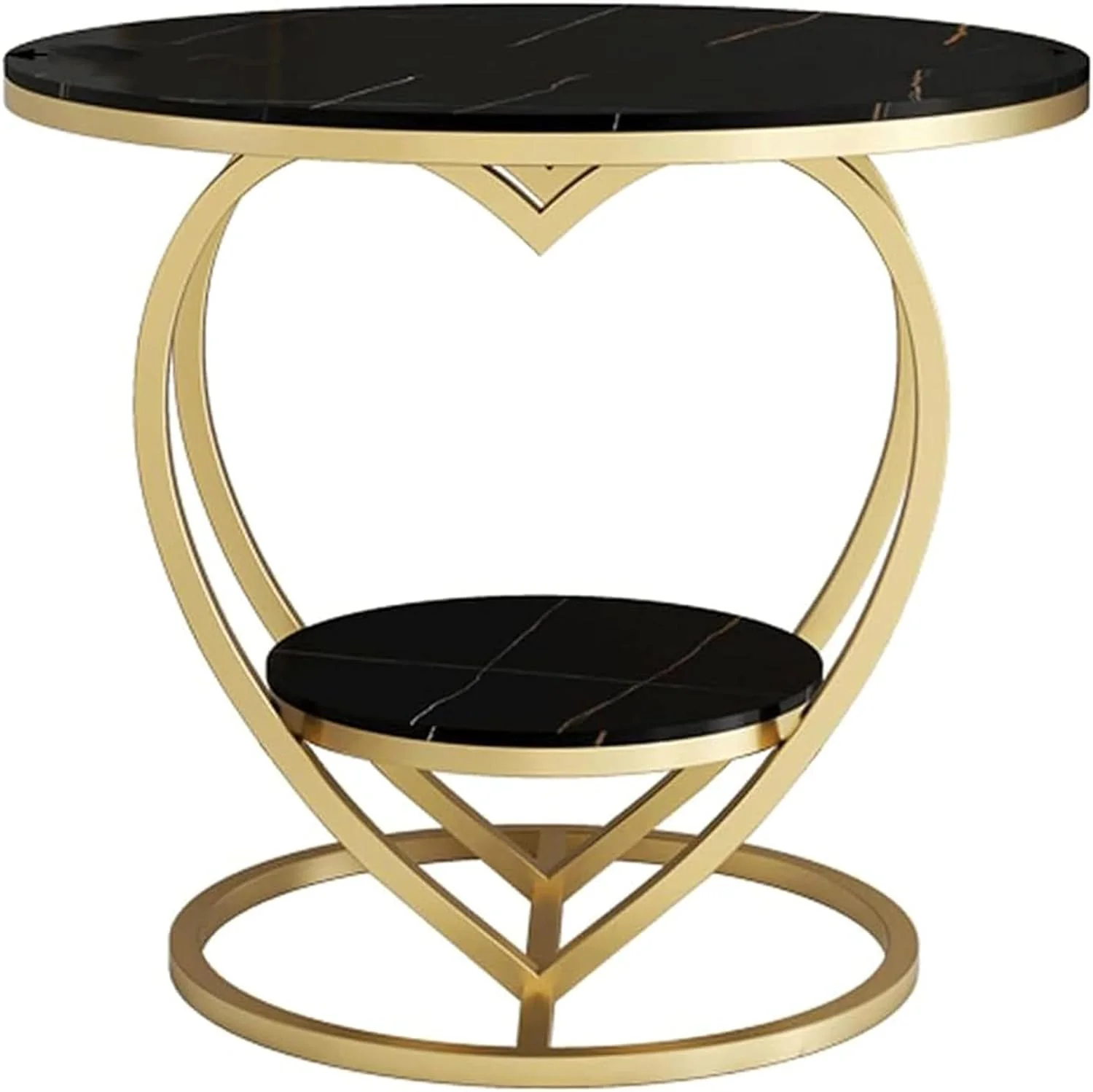 Premium Modern Heart Shaped Golden Metal with Black Marble Night Stand Side Table - Image 3