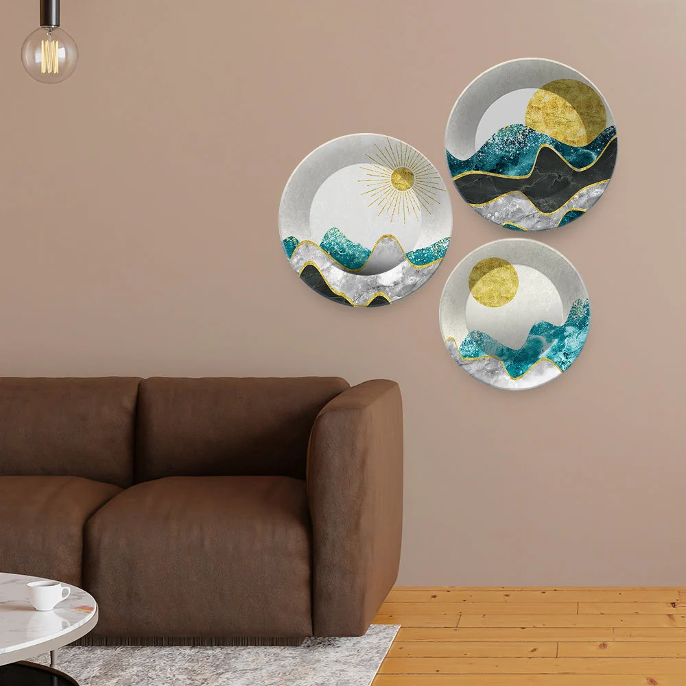Premium Mountain Landscape Scenery Painting Wall Plates Set of 3 - Image 2