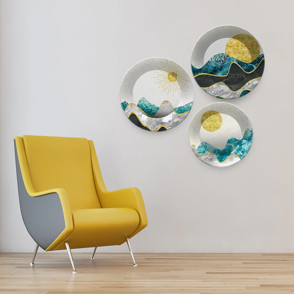 Premium Mountain Landscape Scenery Painting Wall Plates Set of 3 - Image 3