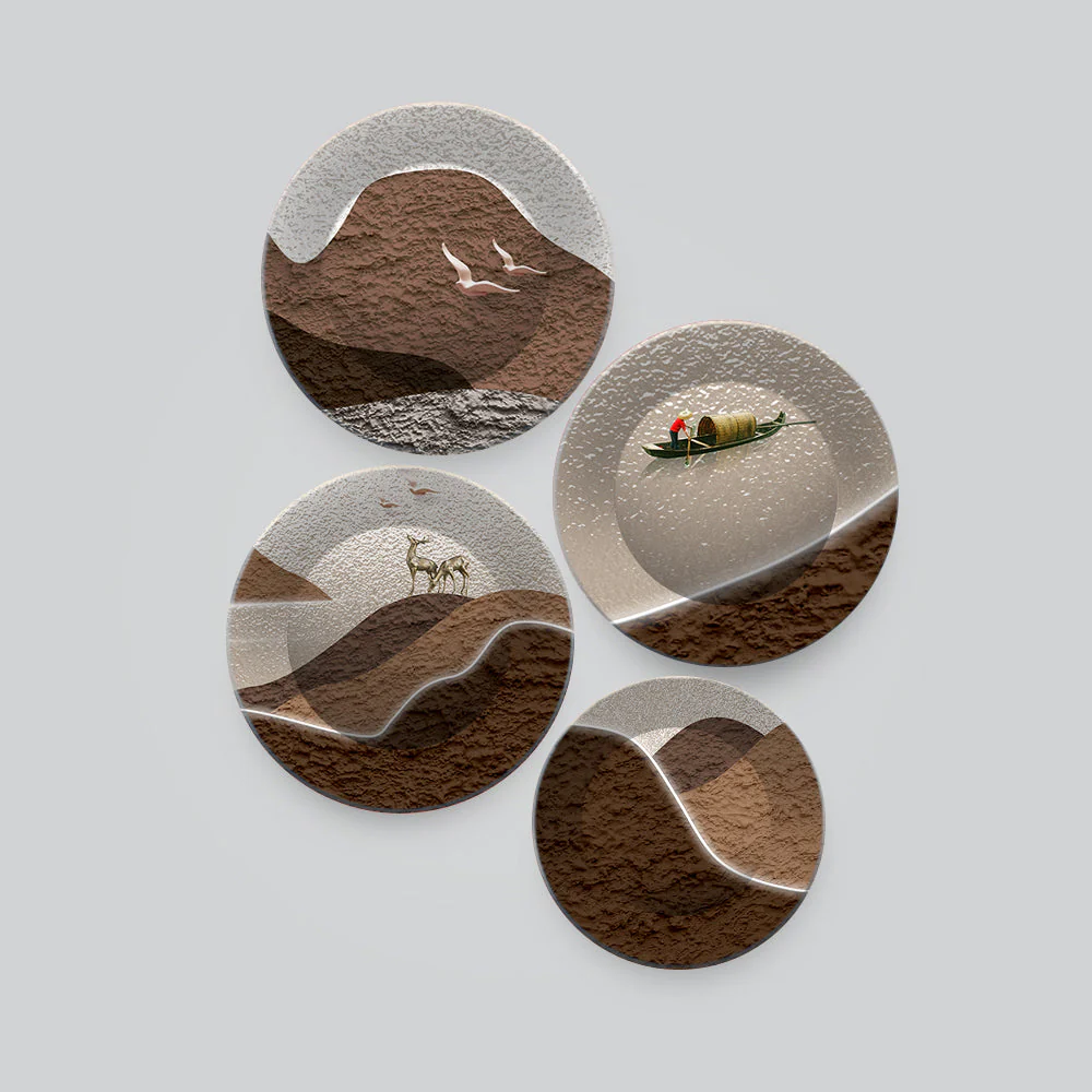 Premium Mountain Landscape Scenery Painting Wall Plates Set of 4 - Image 4