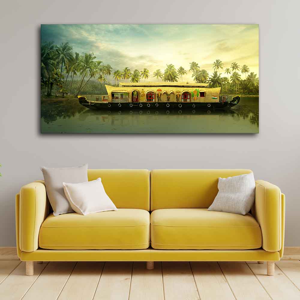 Beautiful House Boat in Kerala Premium Wall Painting - Image 2
