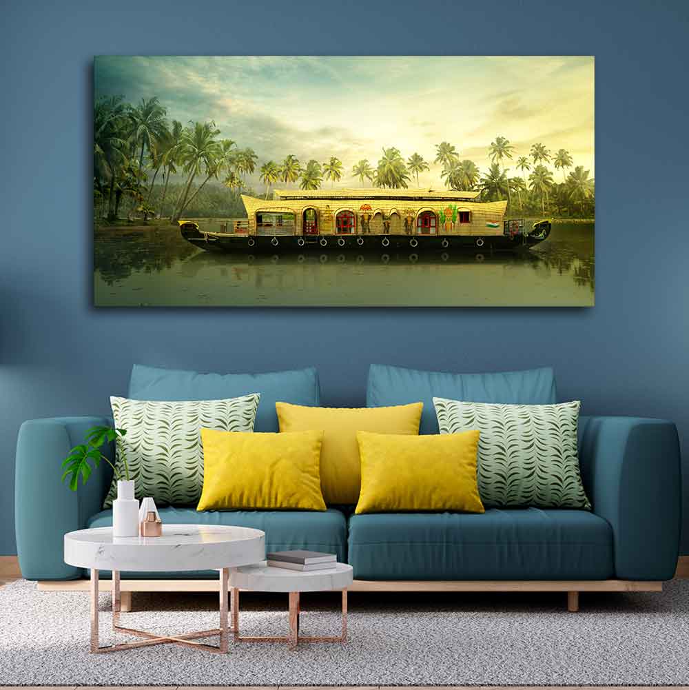 Beautiful House Boat in Kerala Premium Wall Painting - Image 3