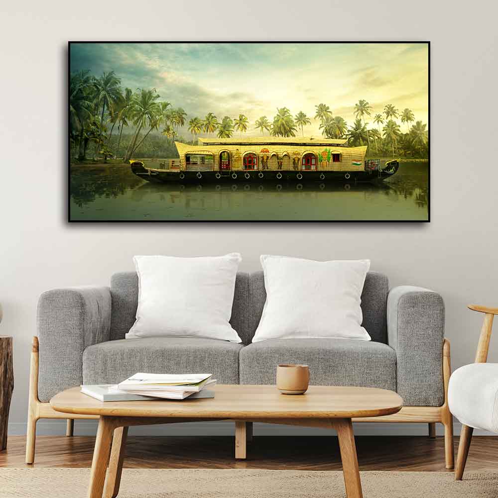Beautiful House Boat in Kerala Premium Wall Painting - Image 4