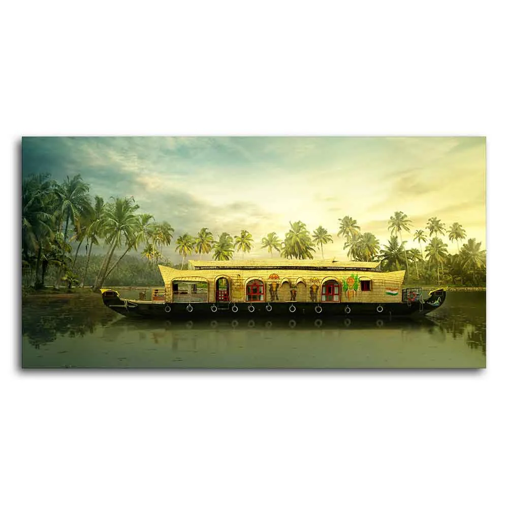 Beautiful House Boat in Kerala Premium Wall Painting - Image 5