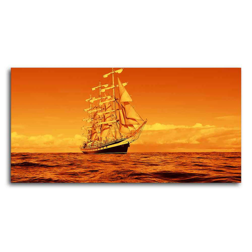 Sailing Ship in a Beautiful Golden Hour Premium Wall Painting - Image 5