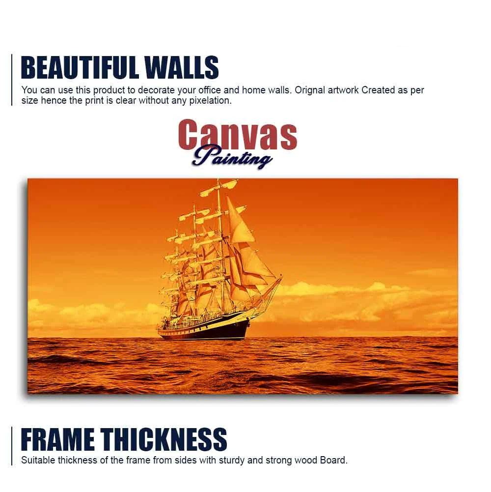 Sailing Ship in a Beautiful Golden Hour Premium Wall Painting - Image 6