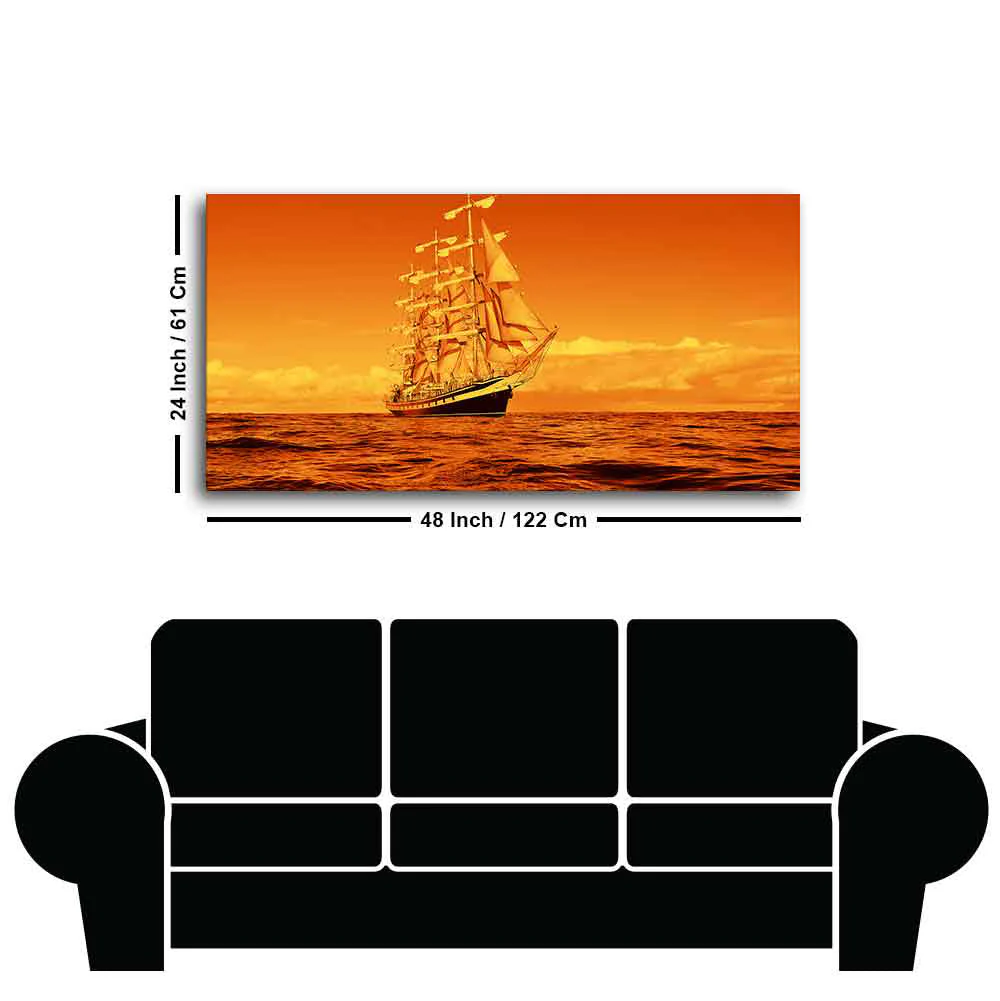 Sailing Ship in a Beautiful Golden Hour Premium Wall Painting - Image 7