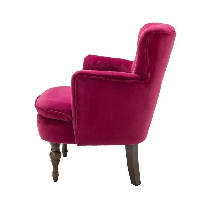 Premium Perfect Cushiony Magenta Tufted Super Comfy Blush Velvet Sofa Lounge Chair - Image 4