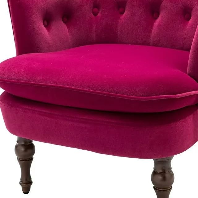 Premium Perfect Cushiony Magenta Tufted Super Comfy Blush Velvet Sofa Lounge Chair - Image 7