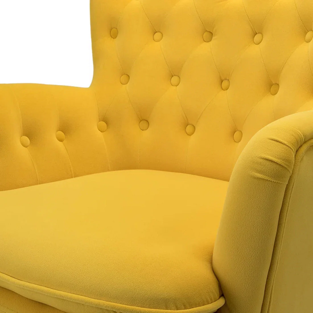 Premium Perfect Cushiony Tufted Super Comfy Yellow Velvet Sofa Lounge Chair - Image 6