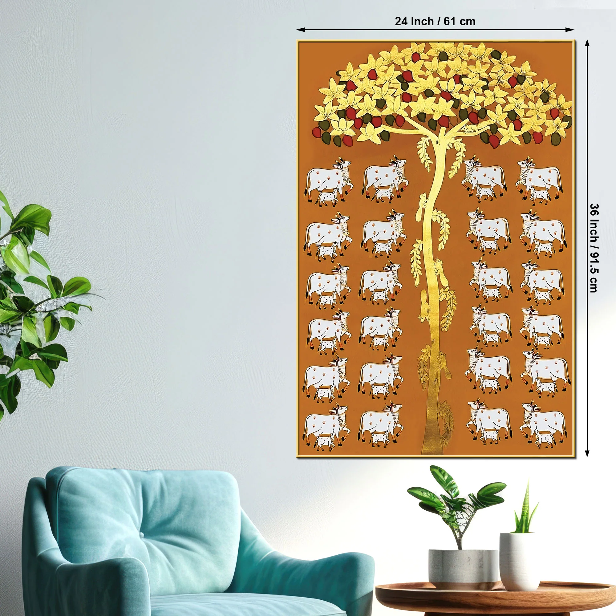 Premium Pichwai Cow Tree Wall Painting | Indian Traditional Canvas Decor - Image 5
