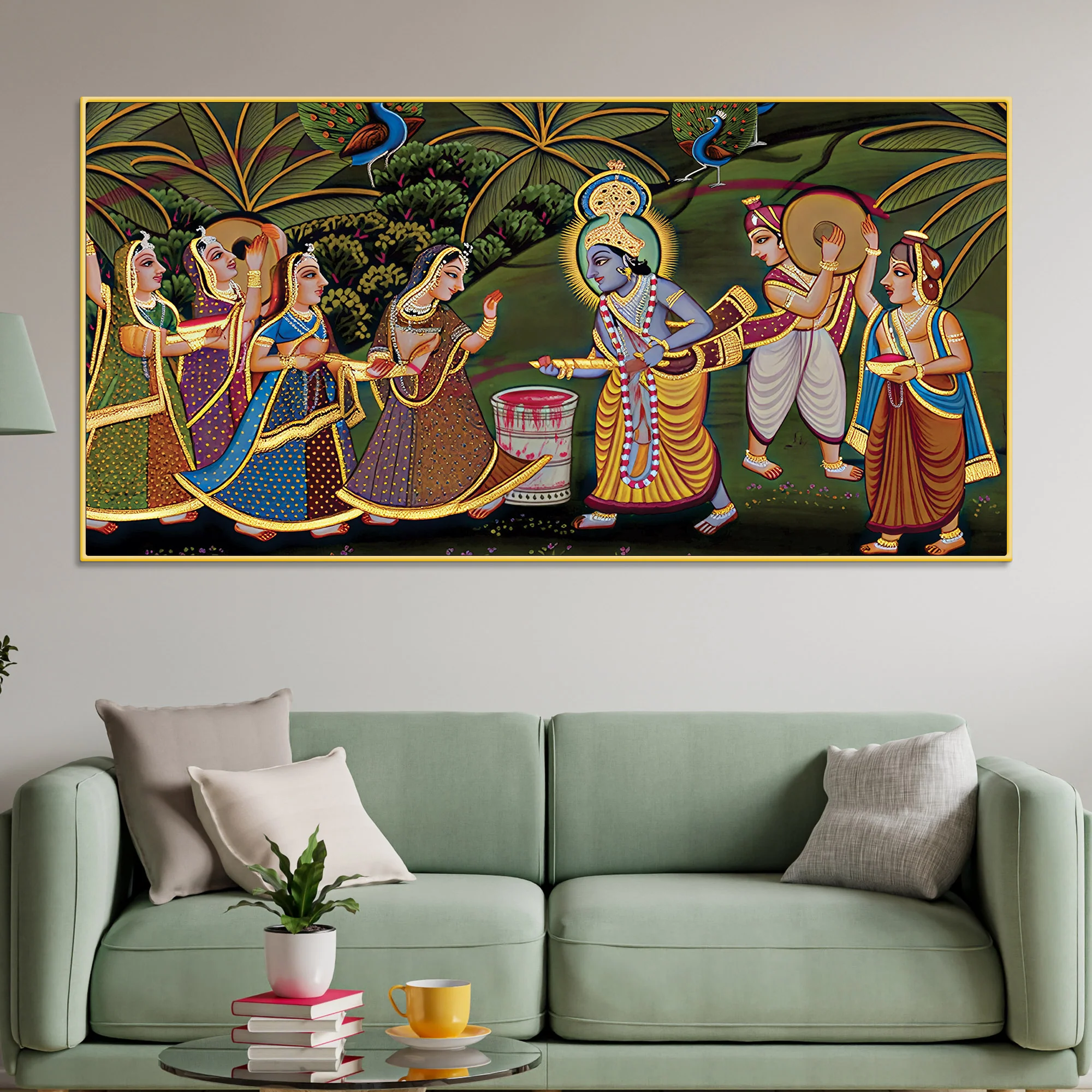 Premium Pichwai Krishna Holi Wall Painting - Image 2