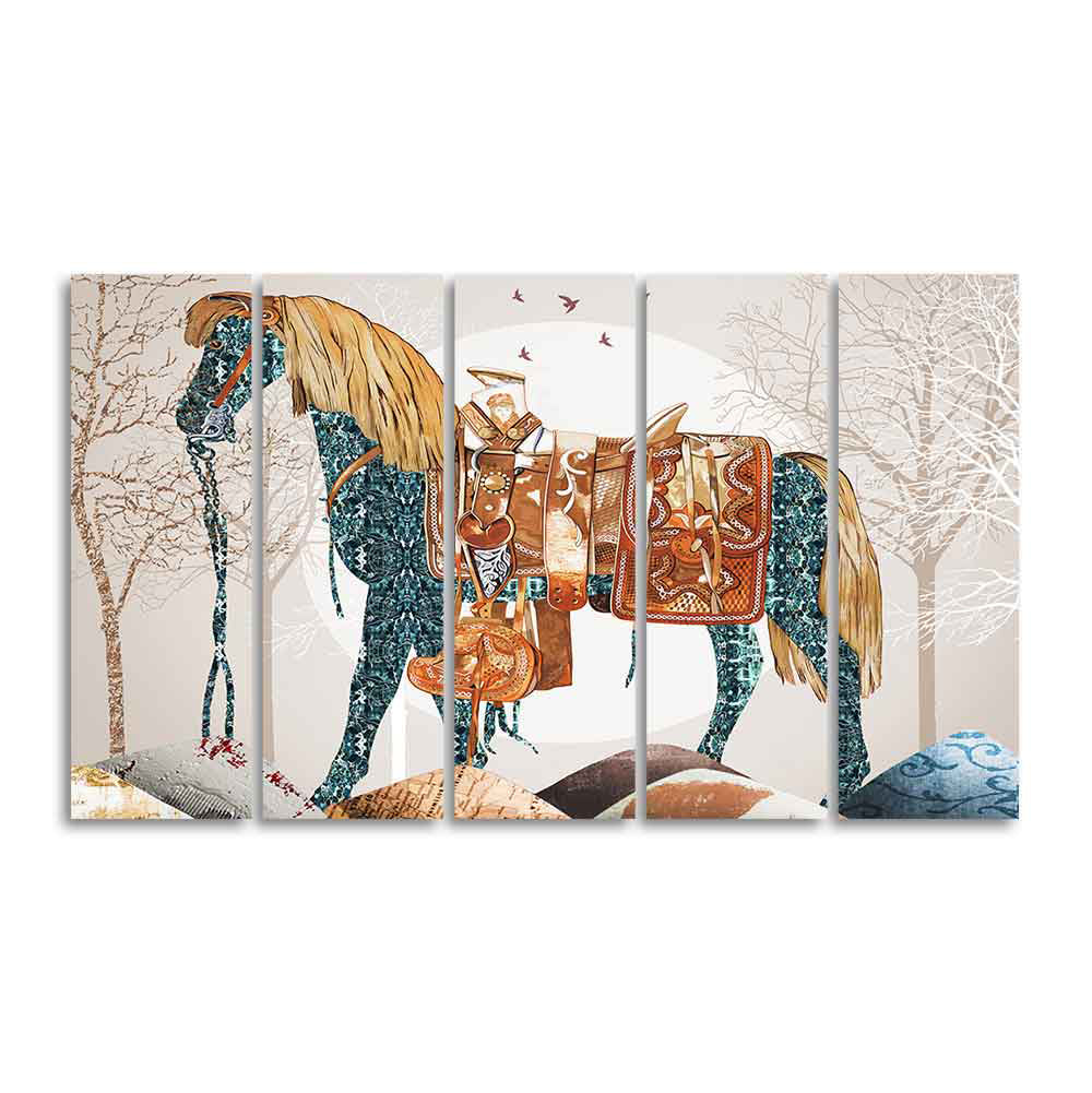 Premium Quality Wall Painting of Patterned Horse of Five Pieces - Image 4