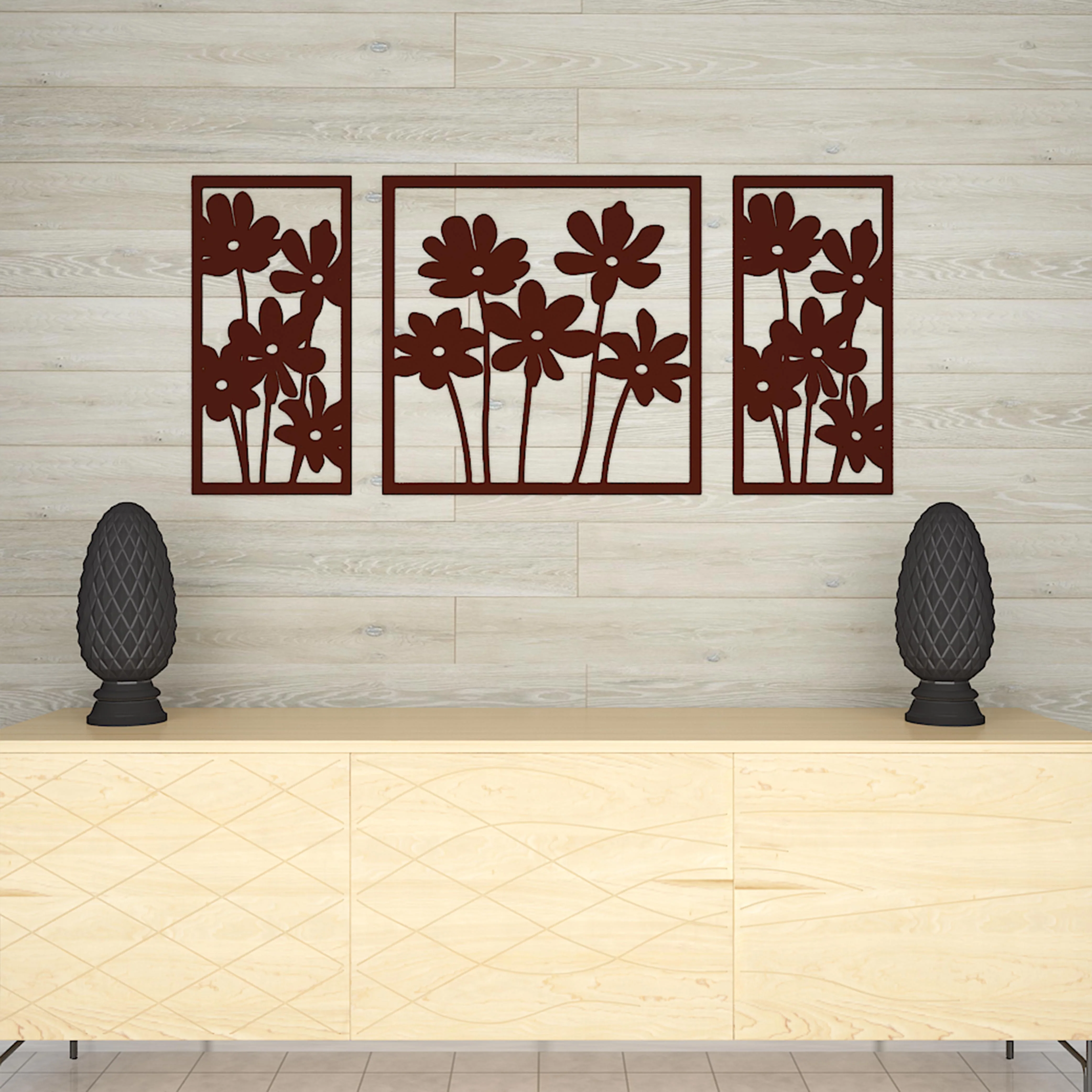 Premium Quality Wooden Brown Flowers Design Wall Hanging - Image 3