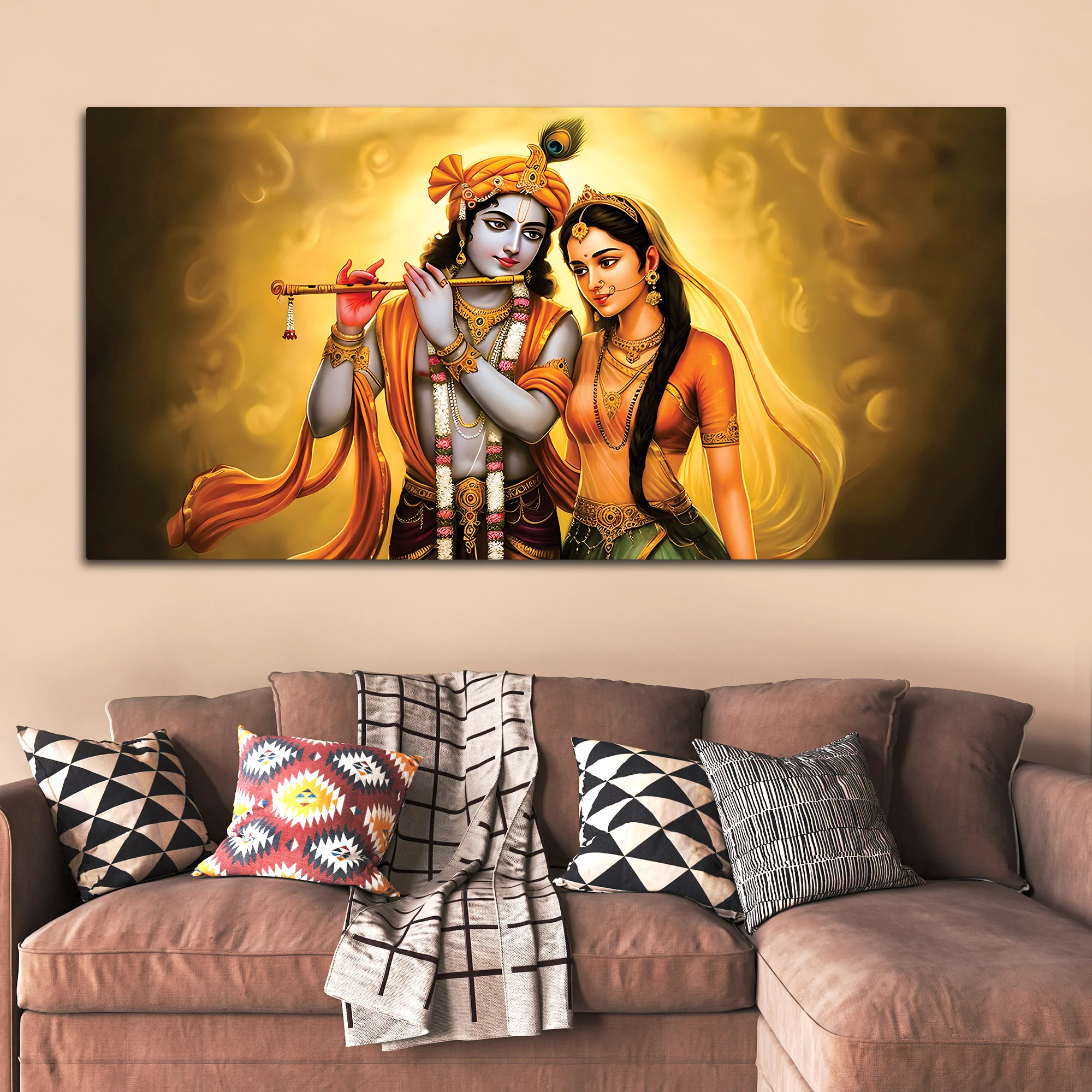 Premium Radha Krishna Devotional Painting with Golden Glow - Image 3