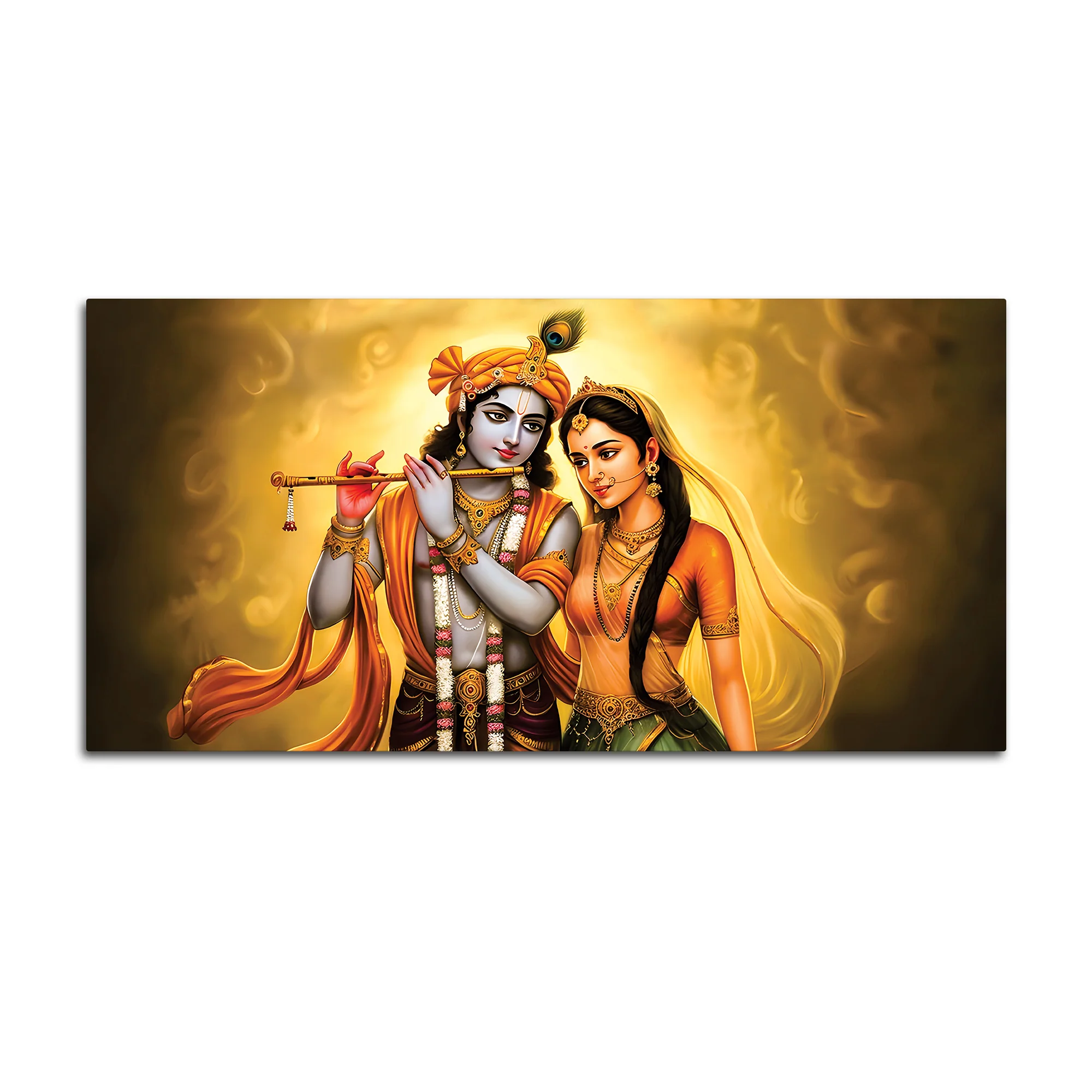 Premium Radha Krishna Devotional Painting with Golden Glow - Image 4