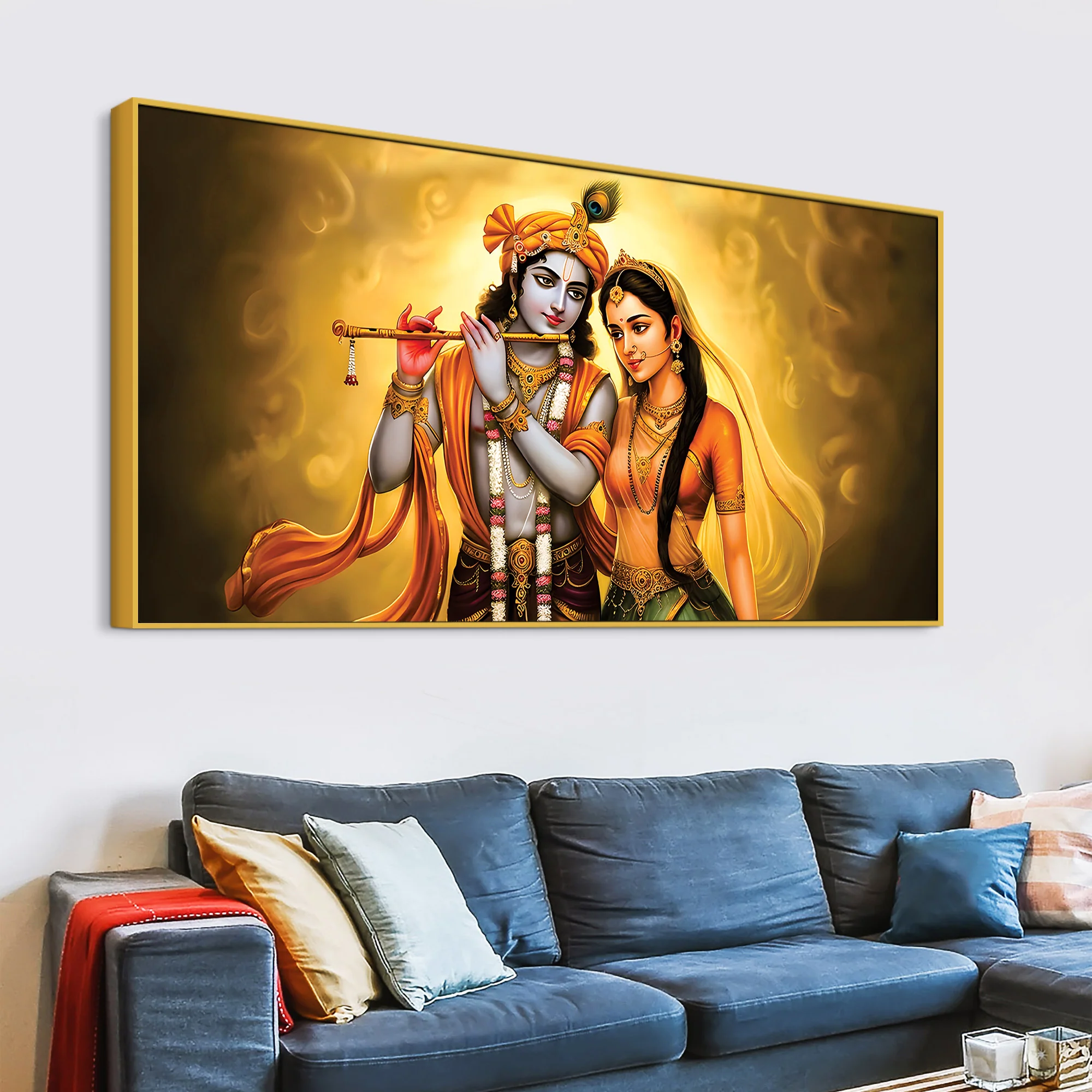 Premium Radha Krishna Devotional Painting with Golden Glow - Image 5