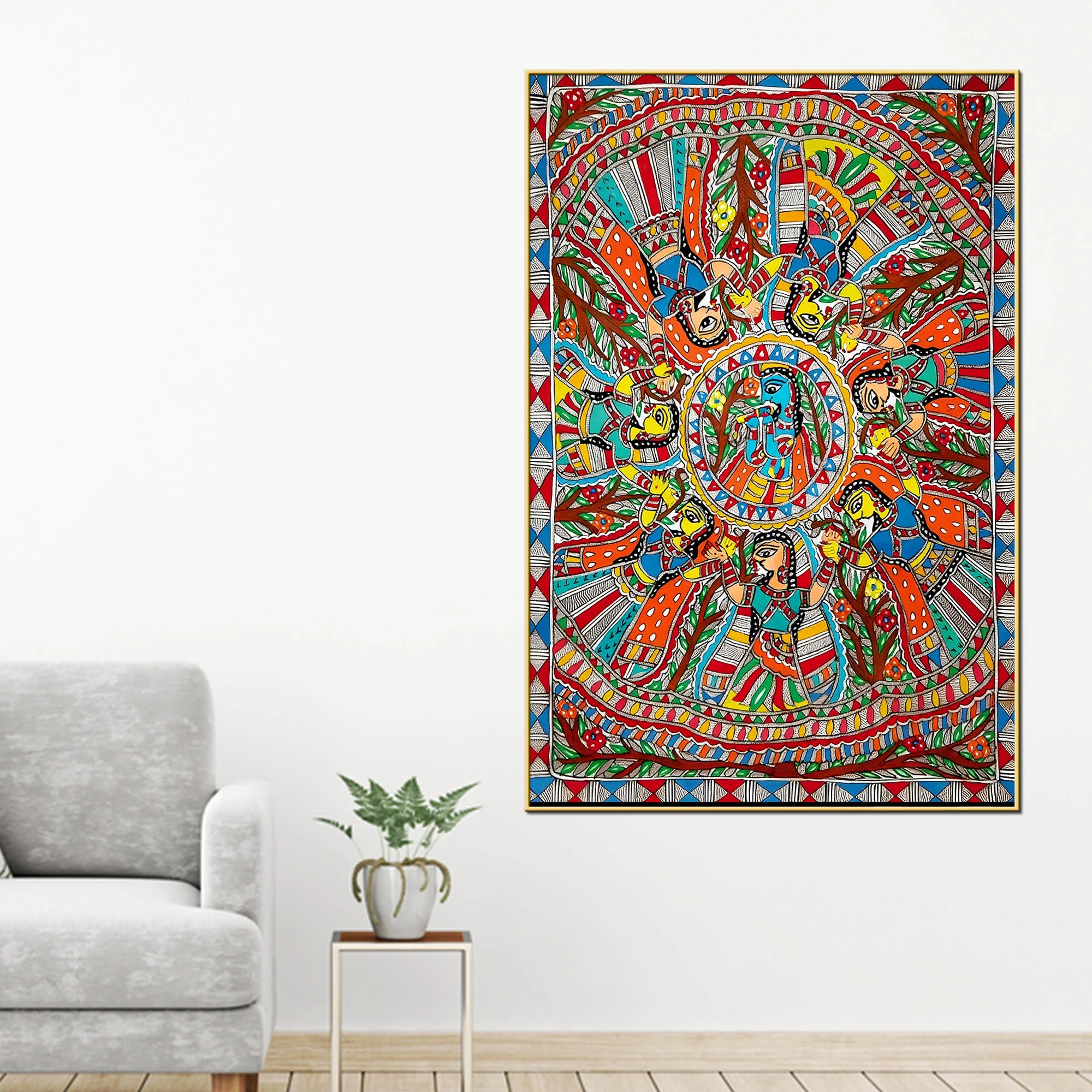 Premium Religious Cultural Madhubani Style Canvas Painting - Image 2
