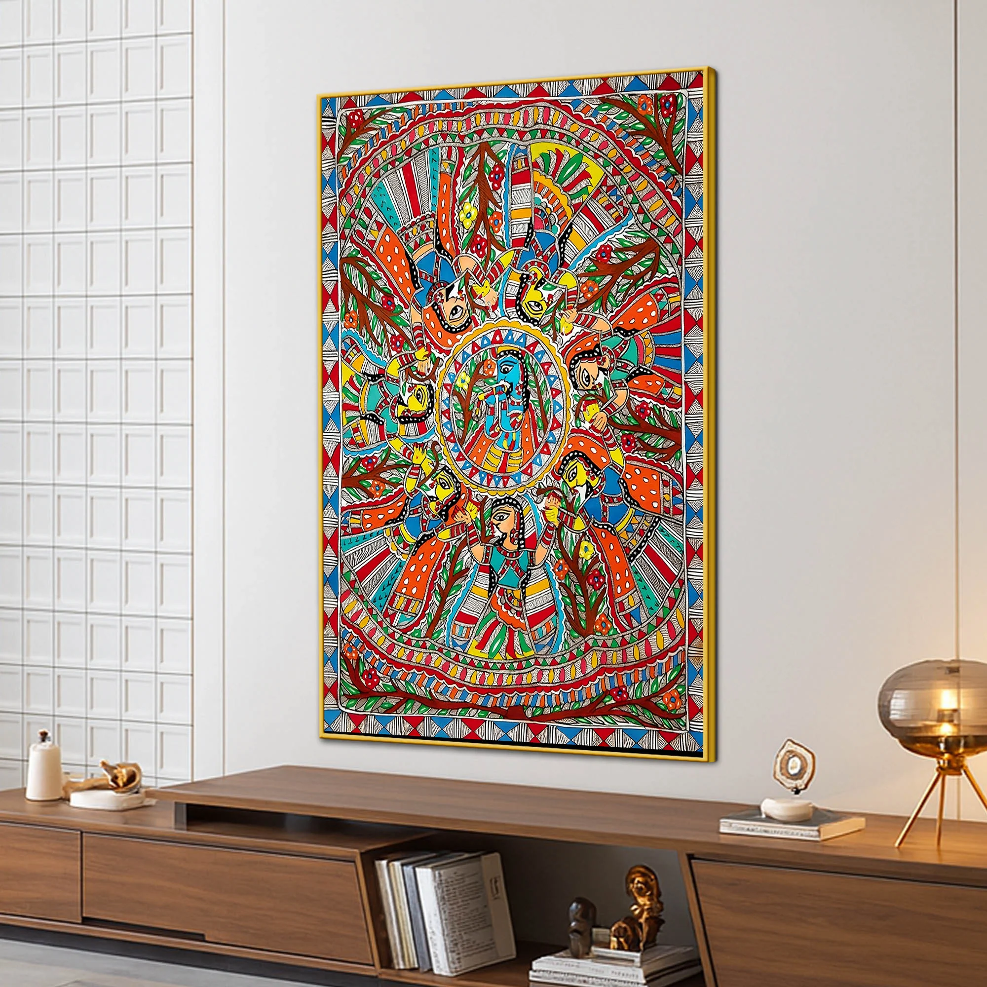 Premium Religious Cultural Madhubani Style Canvas Painting - Image 3