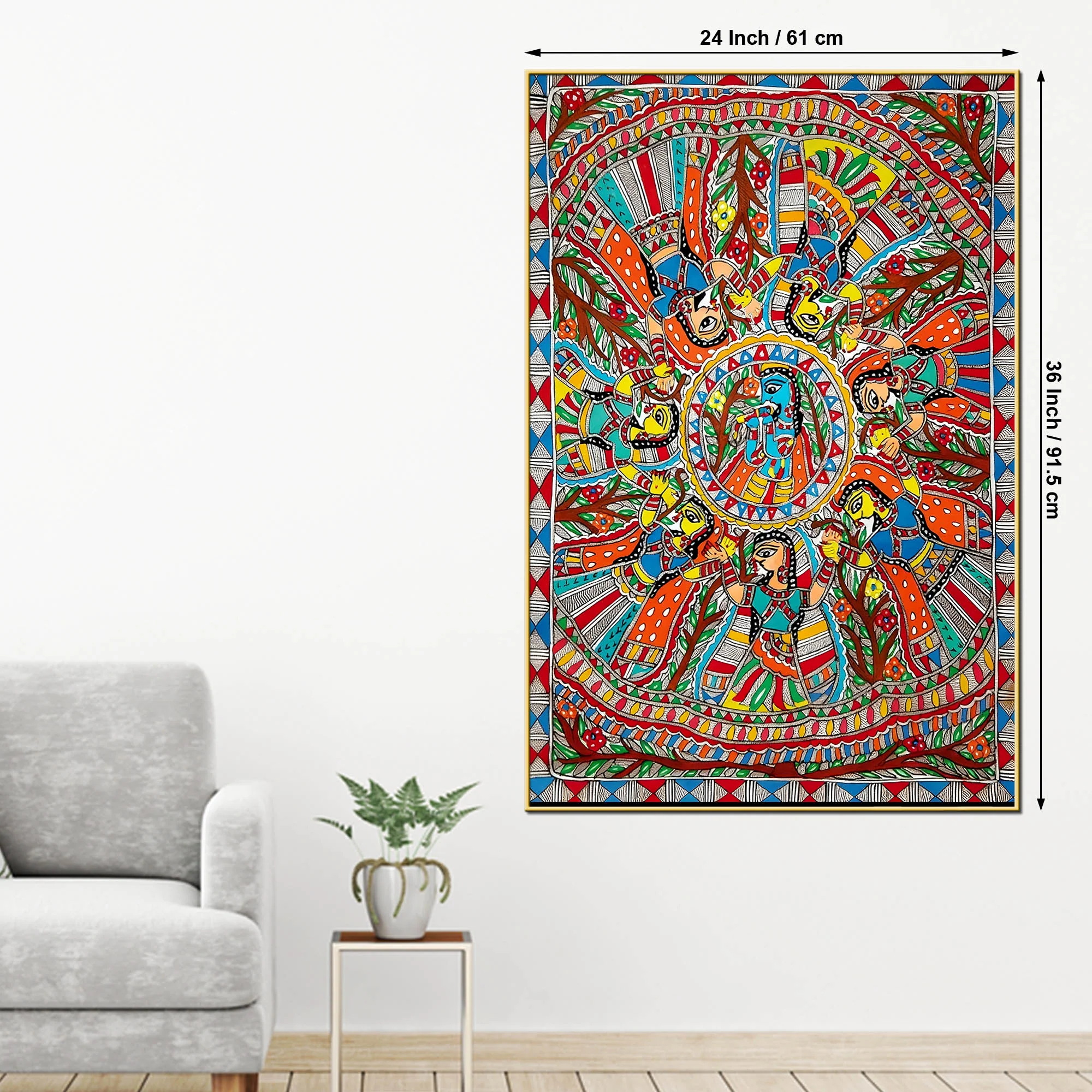 Premium Religious Cultural Madhubani Style Canvas Painting - Image 5