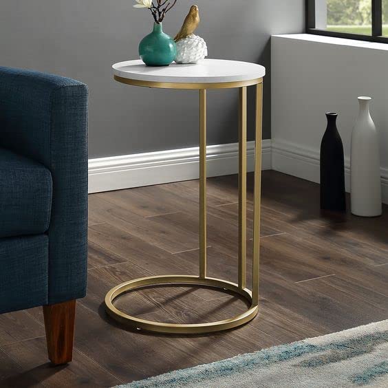 Premium Round Side Table for Small Spaces Nightstand with Golden Metal Finish - Image 3