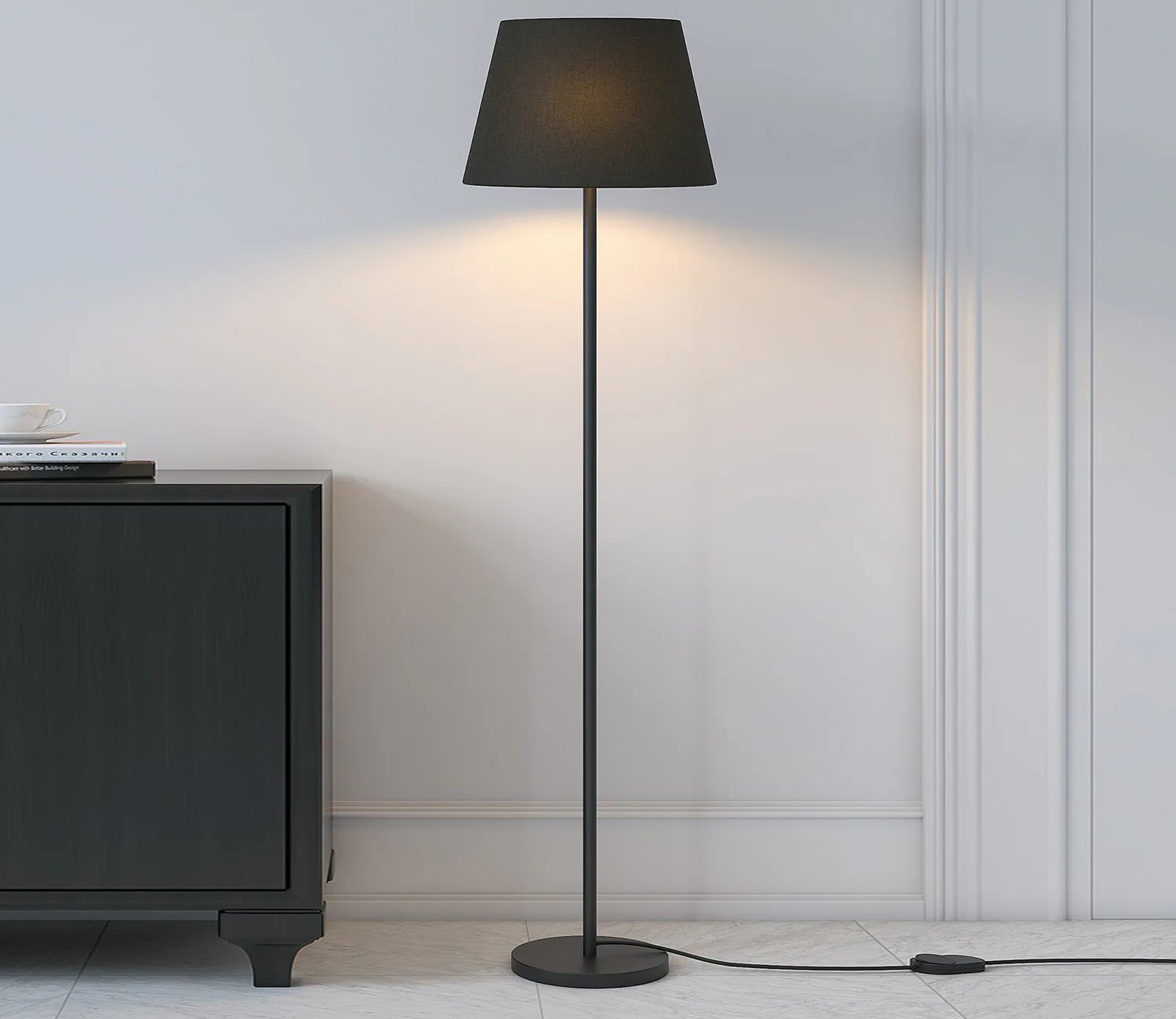 Premium Standing Modern Black Floor Lamp with Black Metal Shade - Image 2