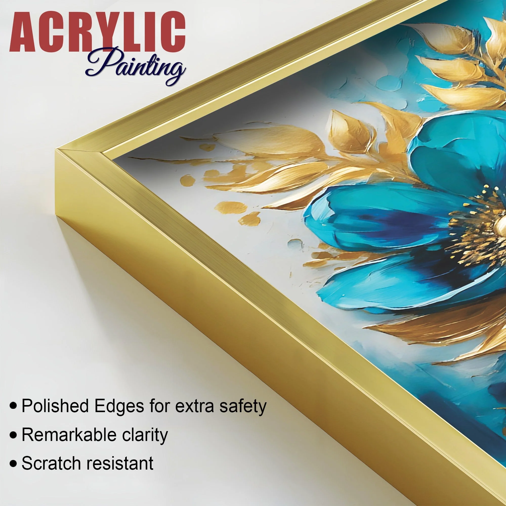 Premium Textural Blue Flower Artistic Acrylic Floating Wall Painting Set Of 2 - Image 4