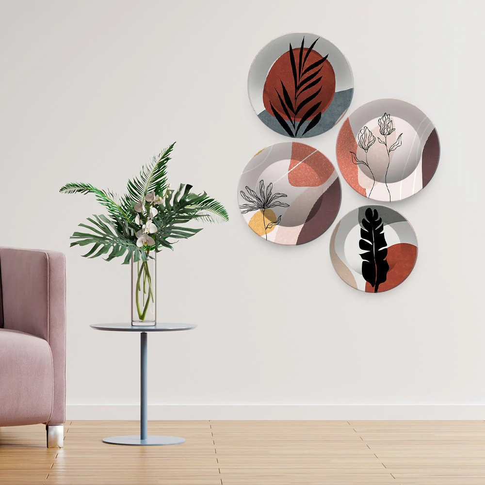 Premium Textured Leaves Art Wall Plates Painting Set of Four - Image 2