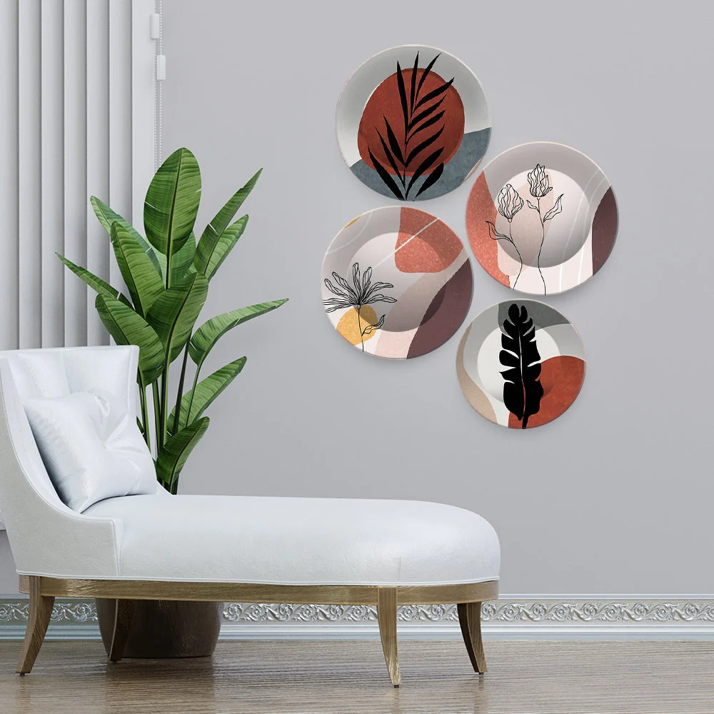 Premium Textured Leaves Art Wall Plates Painting Set of Four - Image 3