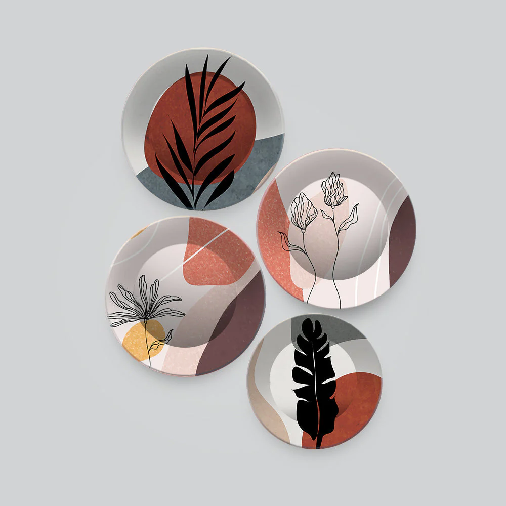 Premium Textured Leaves Art Wall Plates Painting Set of Four - Image 4