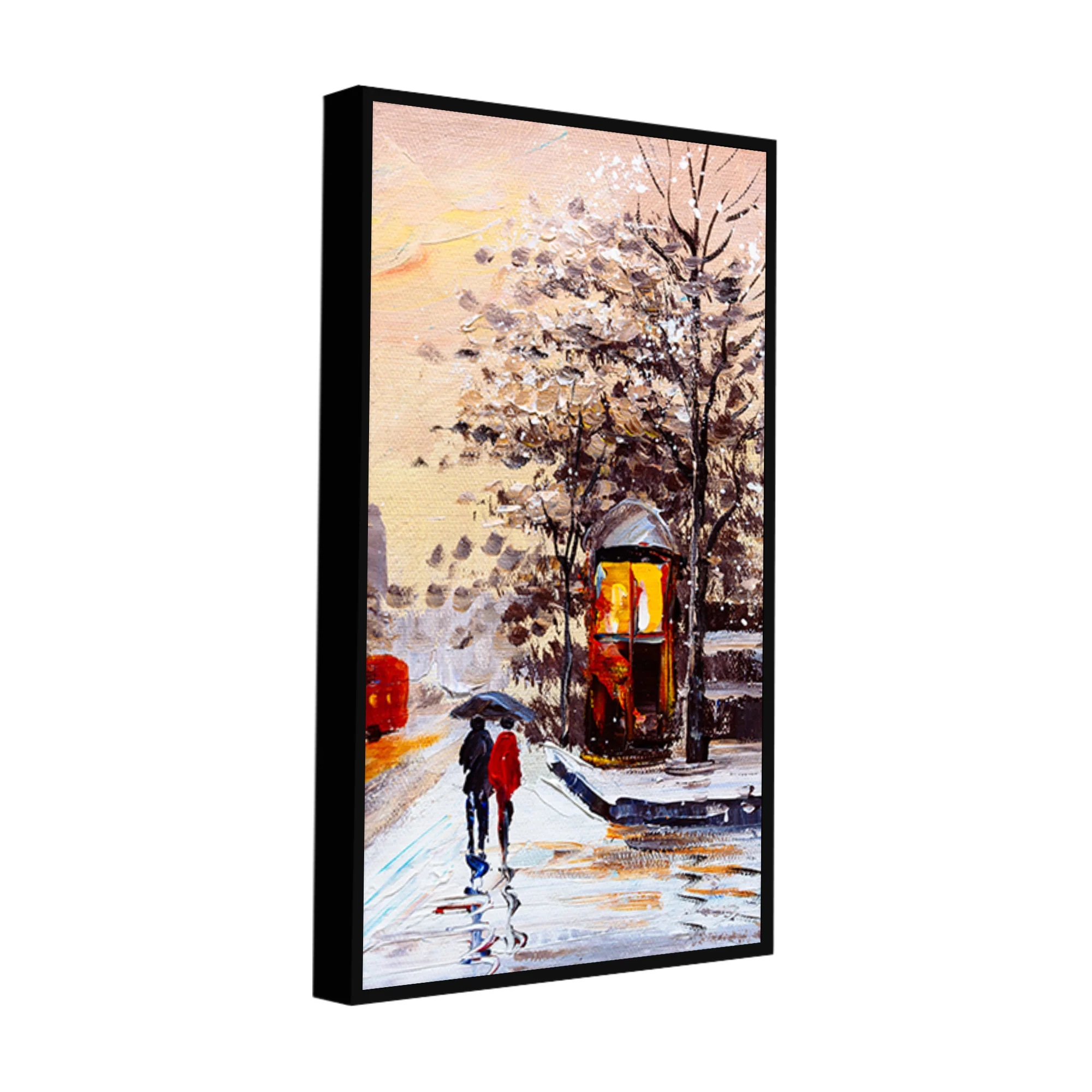 Premium Wall Canvas Painting of a Couple Walking in Snowfall - Image 8