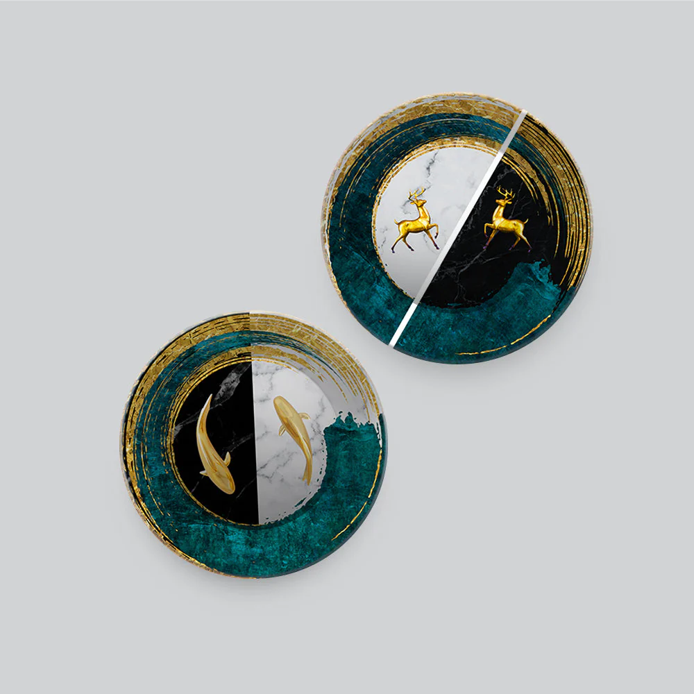 Premium Wall Hanging Plates of Golden Fish and Deers Set of Two - Image 4
