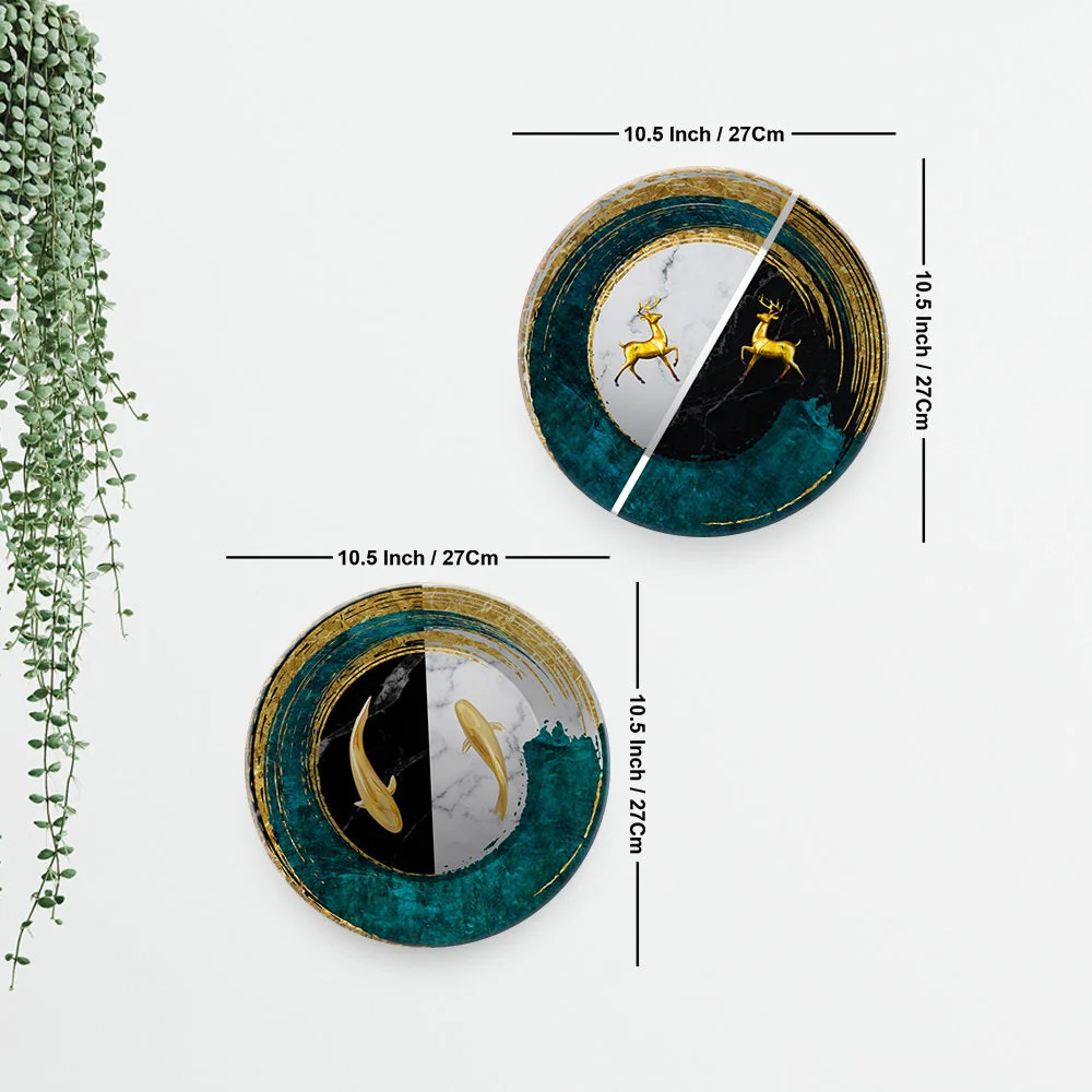 Premium Wall Hanging Plates of Golden Fish and Deers Set of Two - Image 6