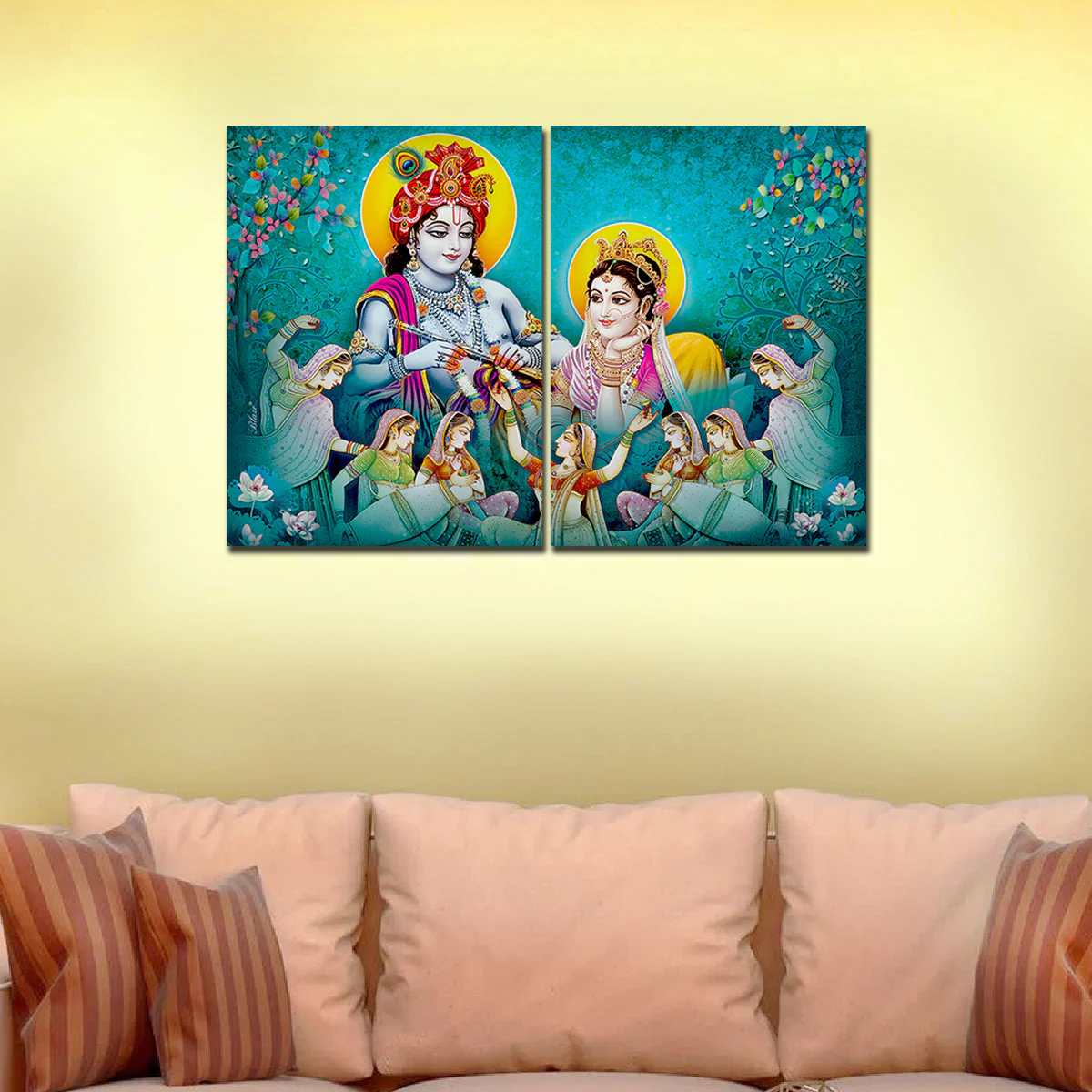 Premium Wall Painting of 2 Pieces Lord Radha Krishna - Image 3